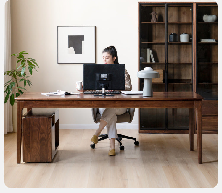 Premium Black Walnut & Ash Solid Wood Office Desk - Long Executive Work Table for Home & Business Use - Perfect for Modern Workspaces, Study Rooms & Office Decor