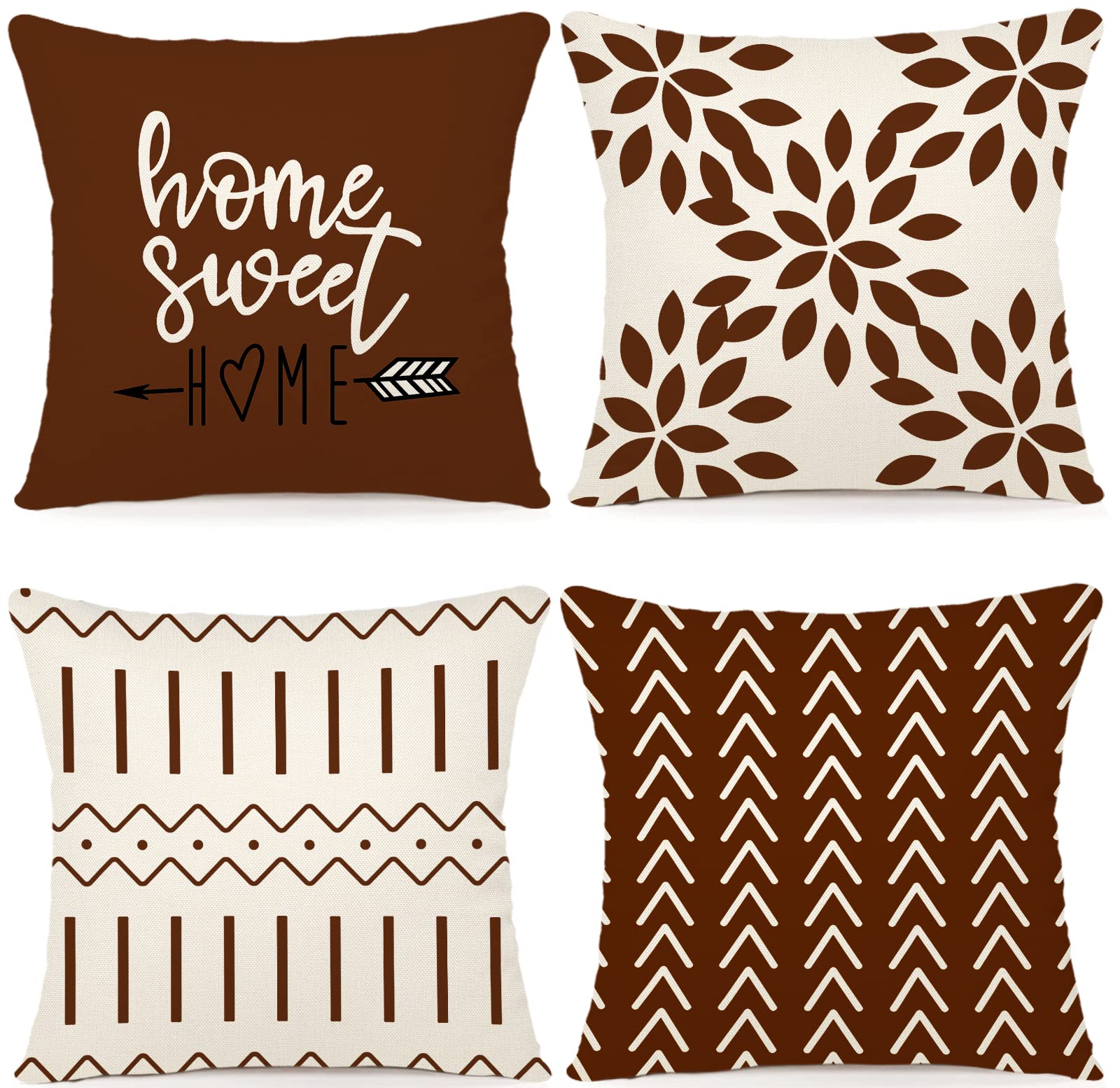 YCOLL 20x20 Inch Pillow Covers Set of 4 - Modern Linen Fabric Decorative Throw Pillow Cases for Sofa, Couch, Bed & Car - Home & Outdoor Decor (Coffee Color) - Perfect for Living Room, Patio & Travel Accessories