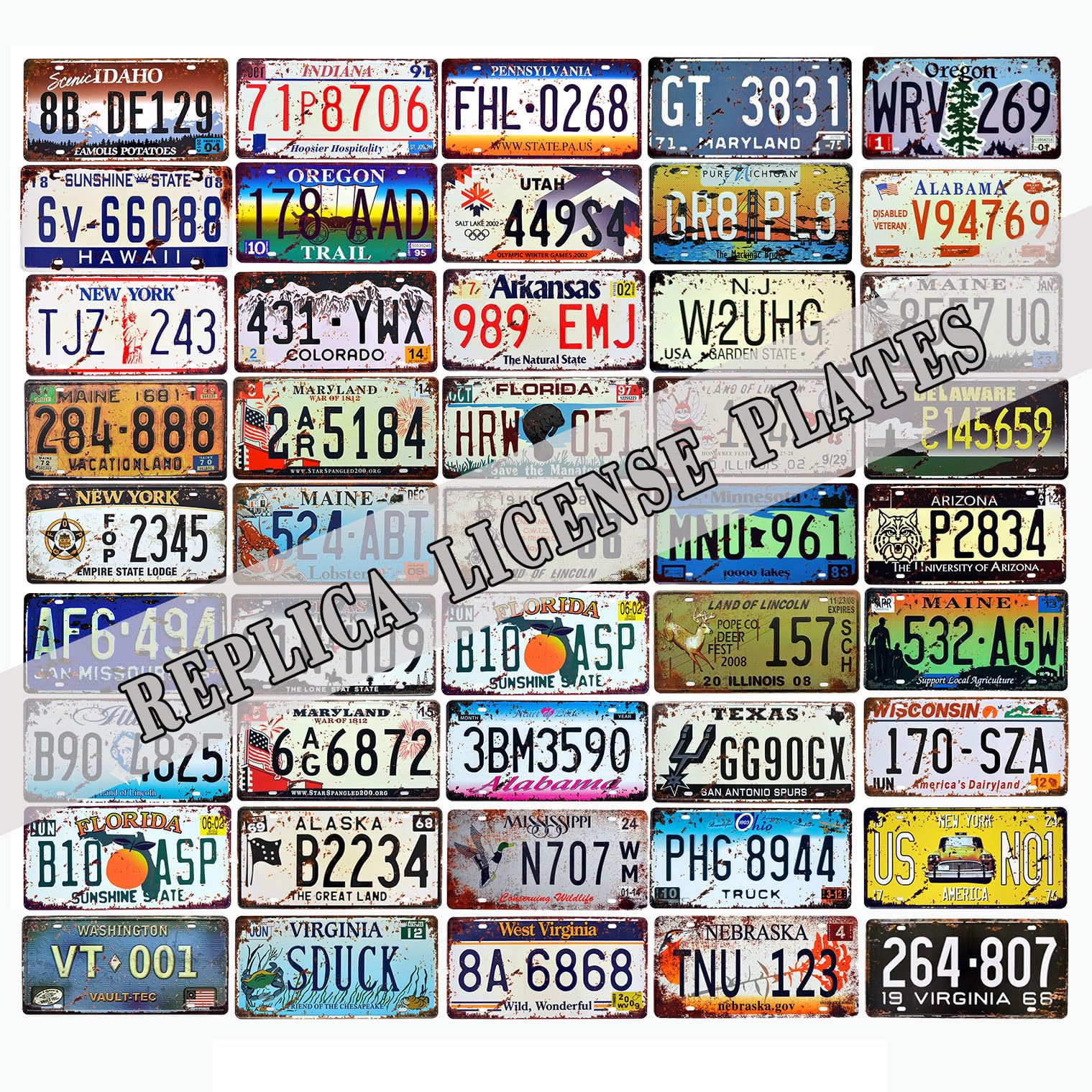 Vintage Embossed US State License Plates - Set of 10/15/20/25/30 Retro Metal Number Tags (6x12 Inch) - Perfect for Man Cave, Garage, Bar & Home Wall Decor - Great for Themed Parties, DIY Projects & Vintage Car Enthusiasts