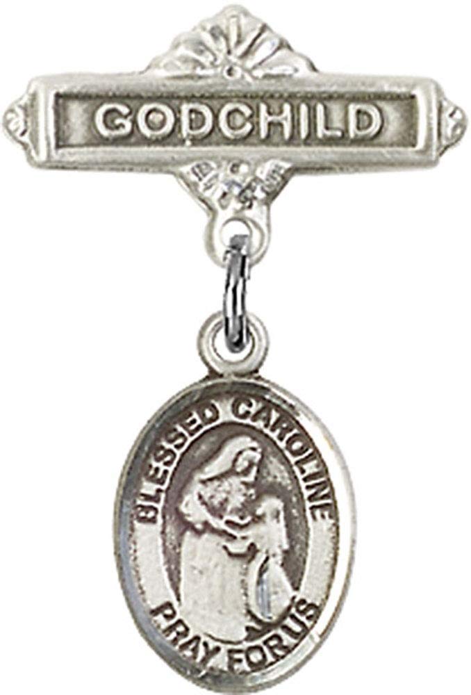 Blessed Caroline Gerhardinger Sterling Silver Baby Badge Pin with Godchild Charm - Handmade in USA | Perfect for Christenings, Baptisms & Religious Gifts