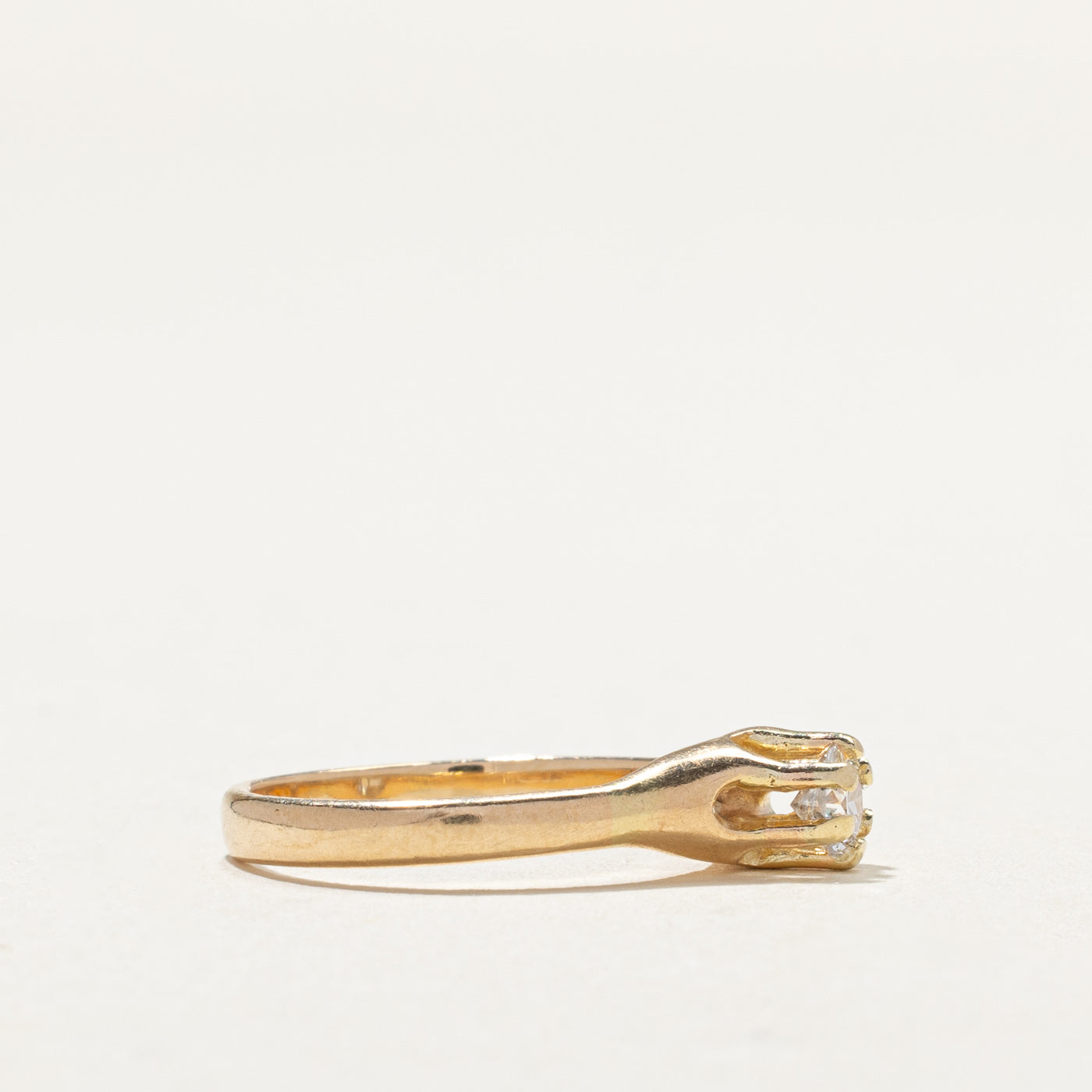 14K Yellow Gold Belcher Set Diamond Ring - 0.17ct Natural Diamond Engagement Ring for Women, Size 3.75 - Perfect for Proposals, Anniversaries & Special Occasions