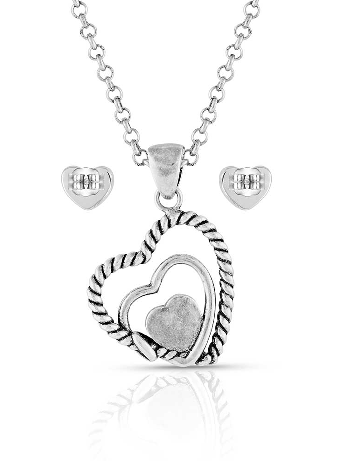 Montana Silversmiths JS5179 Women's Turquoise Heart Jewelry Set - Sterling Silver Necklace & Earrings for Western Fashion & Boho Style