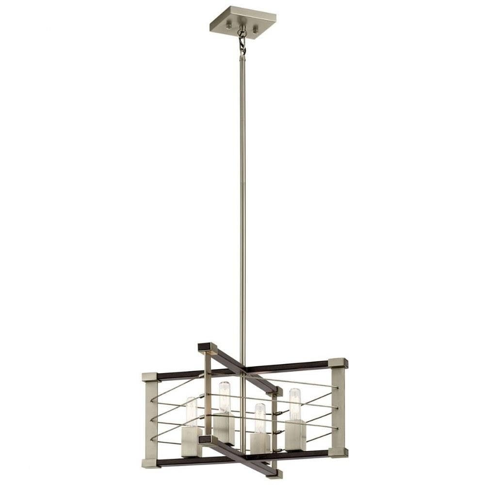 4-Light Modern Steel Cable Cage Pendant Light Fixture in Midnight Oak - Perfect for Kitchen Island, Dining Room, and Farmhouse Decor