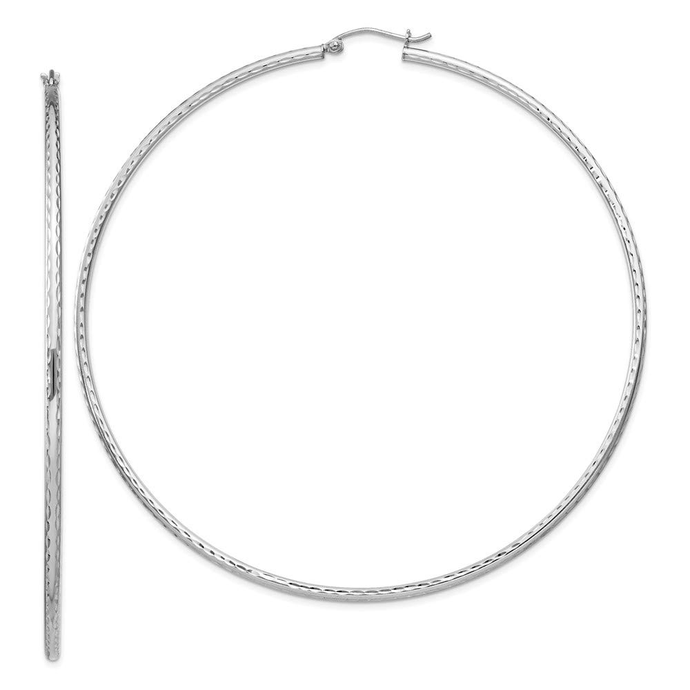 Sterling Silver Rhodium-Plated 2mm Polished Diamond Cut Hoop Earrings for Women - Elegant Everyday Jewelry for Work, Party & Special Occasions