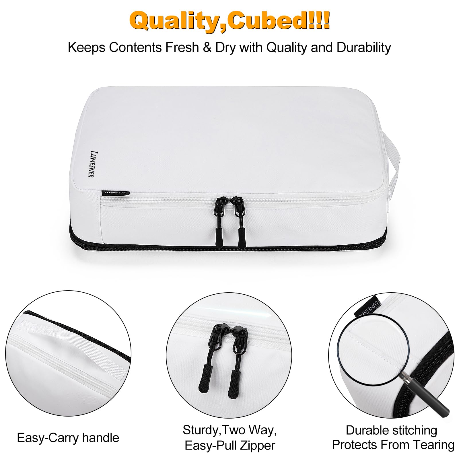 Lumesner 8-Piece Compression Packing Cubes Set for Travel - Space Saving Organizers for Carry-On Luggage & Suitcases (White) | Perfect for Business Trips, Vacations & Weekend Getaways