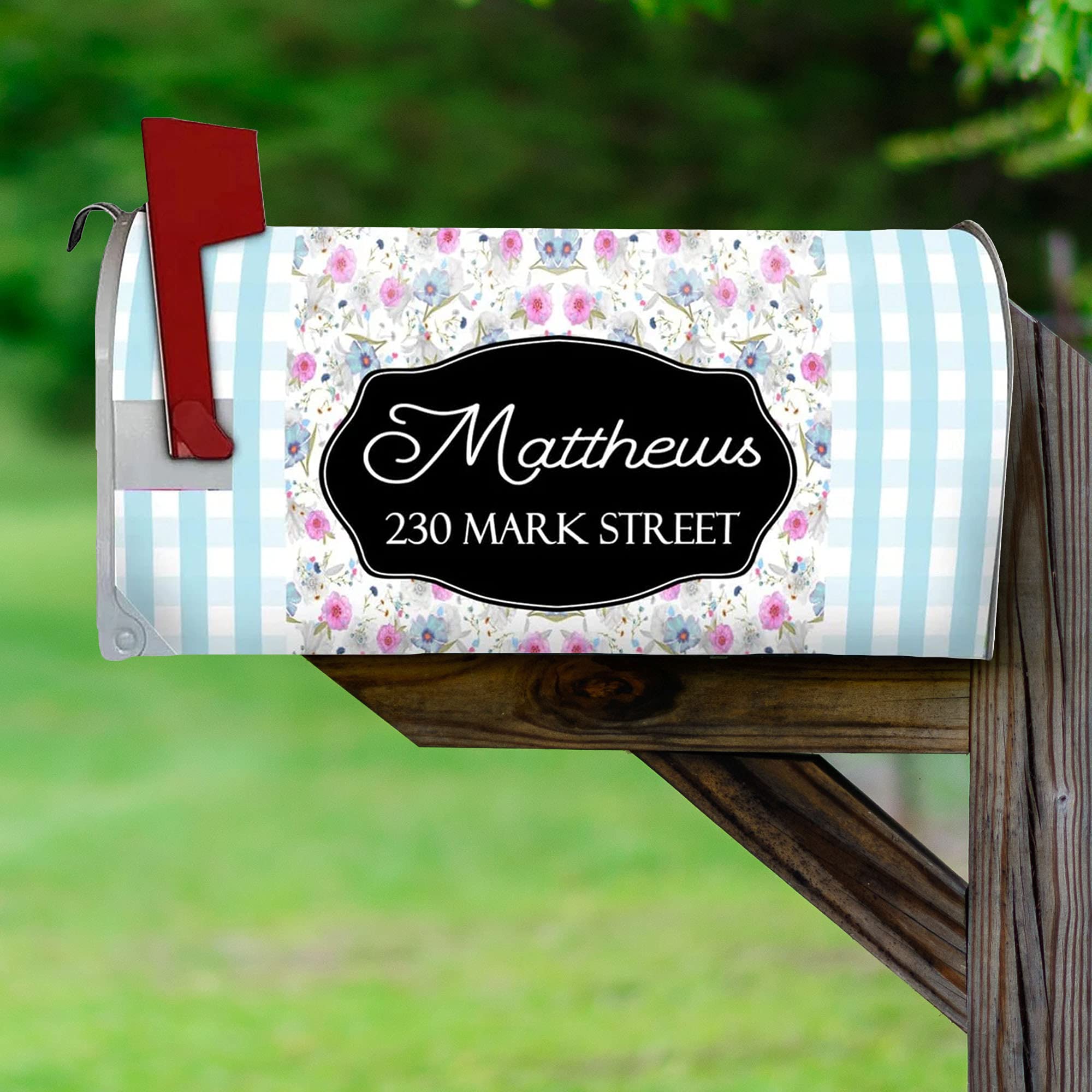 Customized Floral Magnetic Mailbox Cover - Personalized Address Mailbox Decor for Summer - PMBM10 (Blue) | Perfect for Home, Garden & Outdoor Decoration