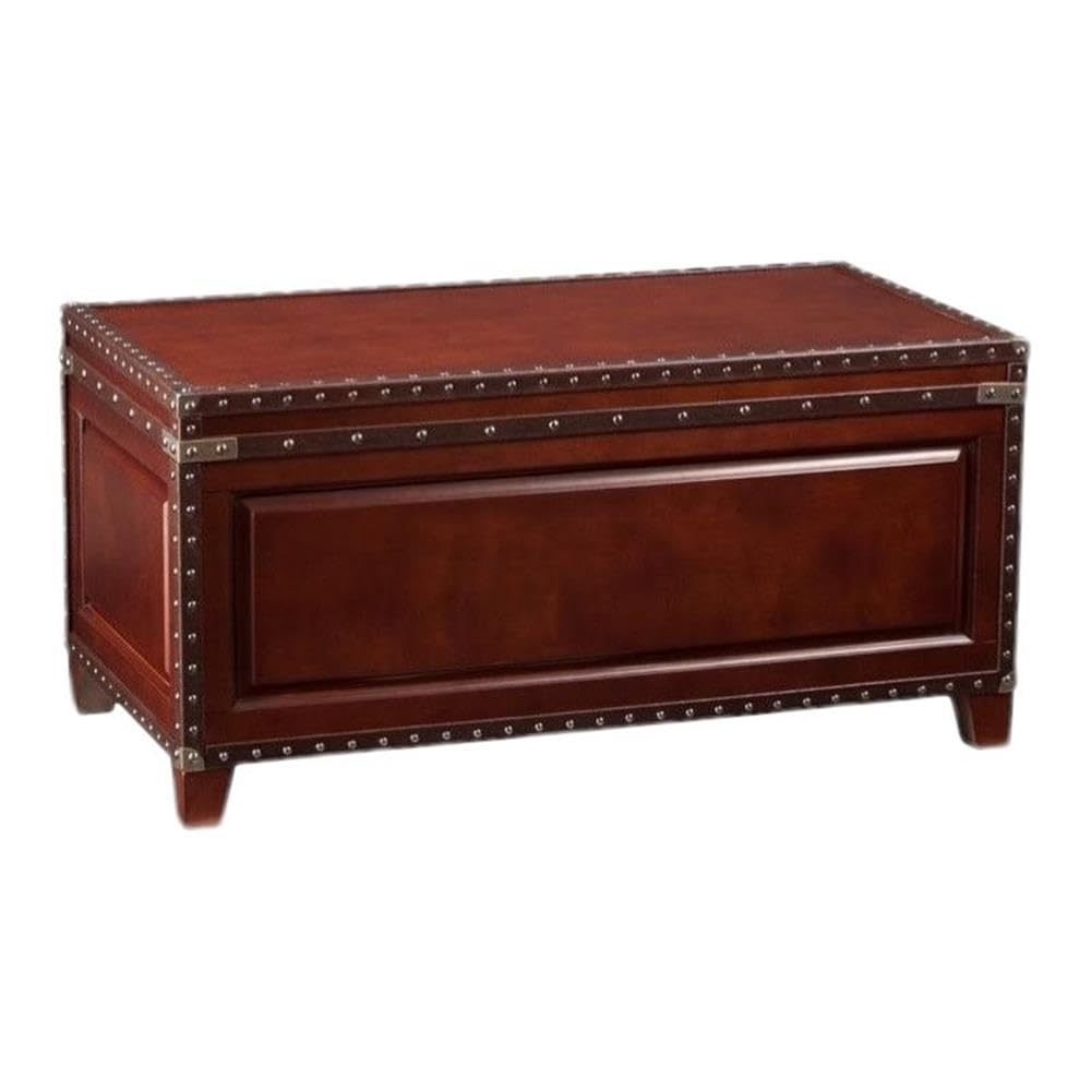 SEI Furniture Amherst Trunk Coffee Table - Dark Cherry Finish - Rustic Living Room Center Table for Home Decor