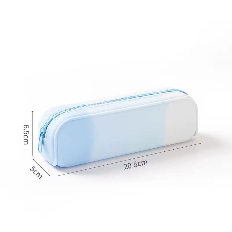 Waterproof Silicone Pencil Case with Zipper - Gradient Blue Pouch Bag for School, Office & Travel | Multi-Functional Organizer for Pencils, Makeup & Stationery | Durable & Portable for Students & Adults