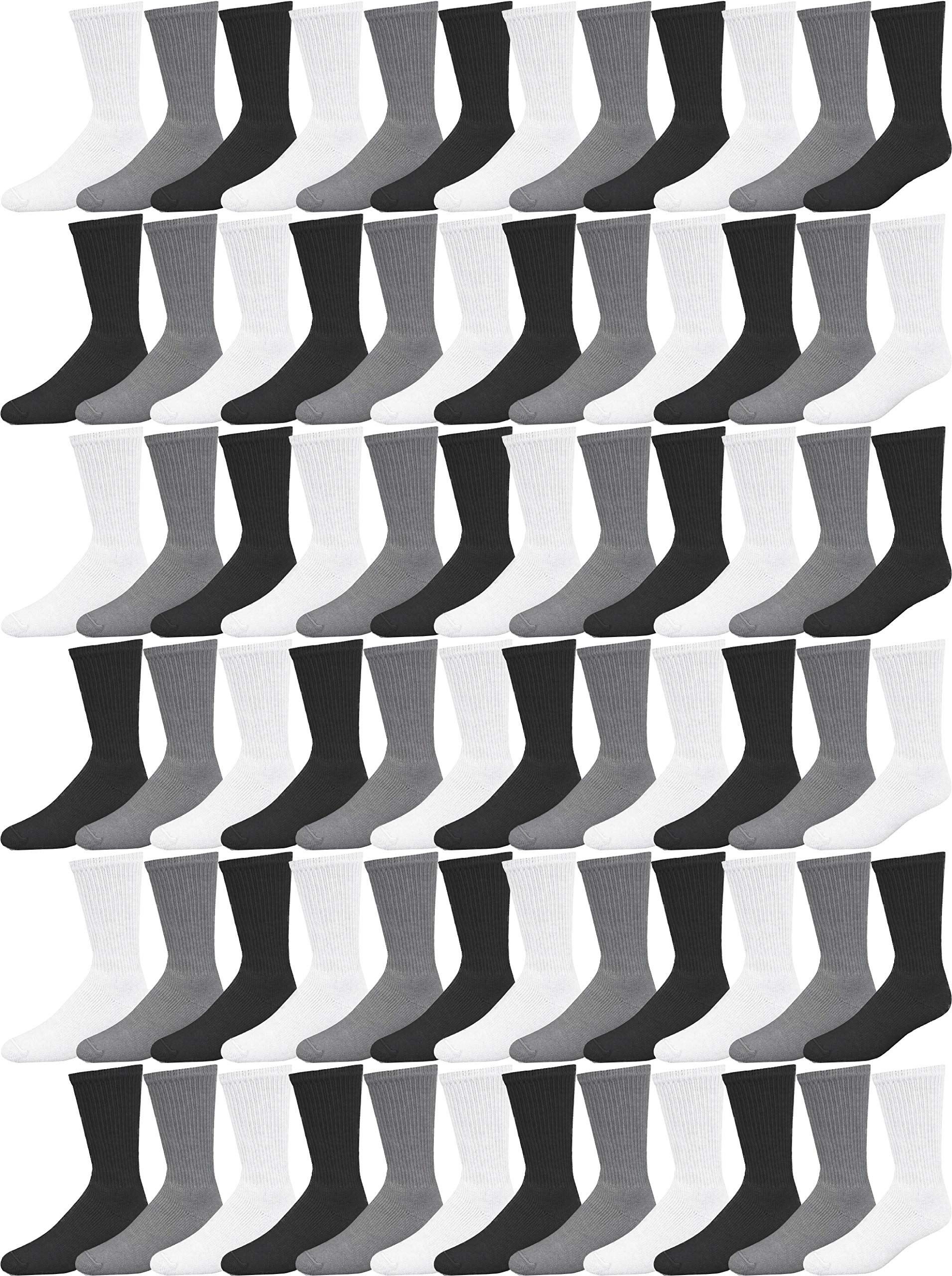 72 Pairs Crew Socks for Men & Women - Bulk Cotton Athletic Socks with Cushioned Sole, Breathable & Comfortable for Running, Gym, Workout & Daily Wear