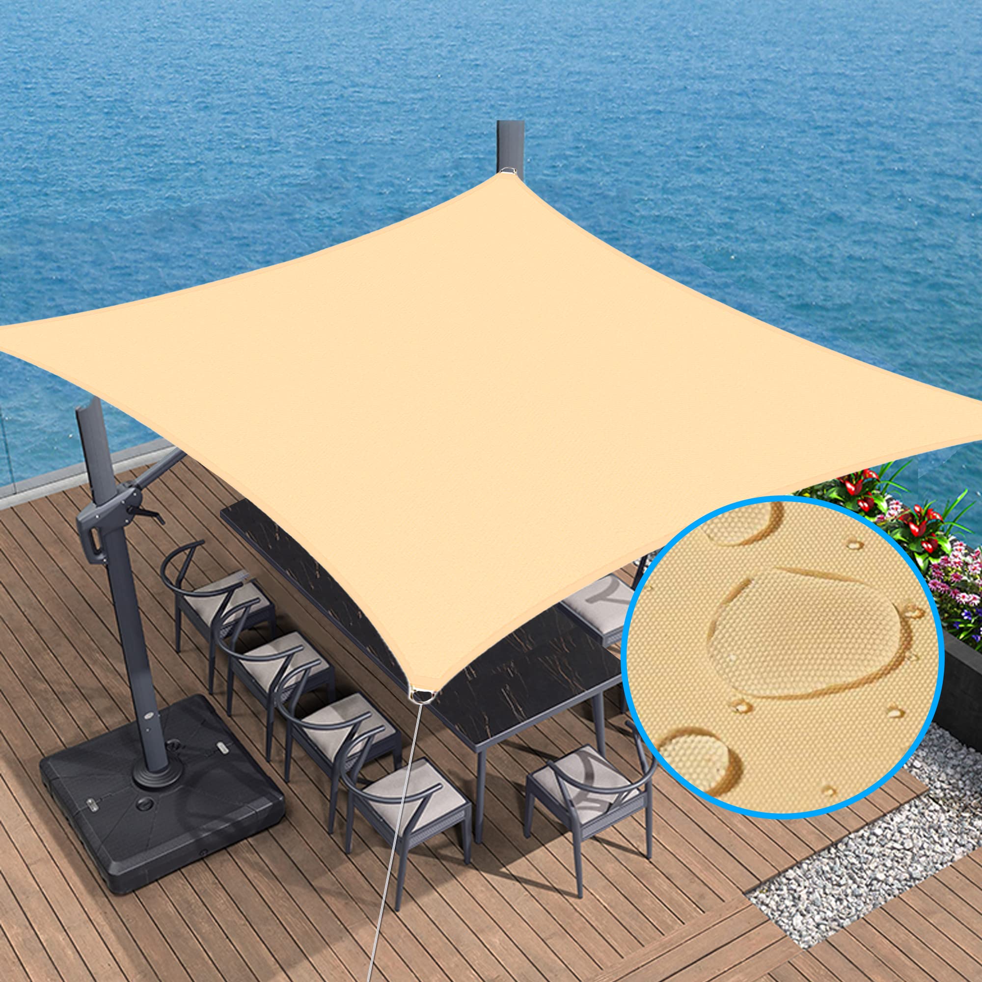 10' x 10' Rectangle Sun Shade Sail - Waterproof UV Block Canopy Awning for Outdoor Patio, Backyard, Garden, Lawn & Carport Shelter | Perfect for Picnics, Poolside Lounging & Vehicle Protection