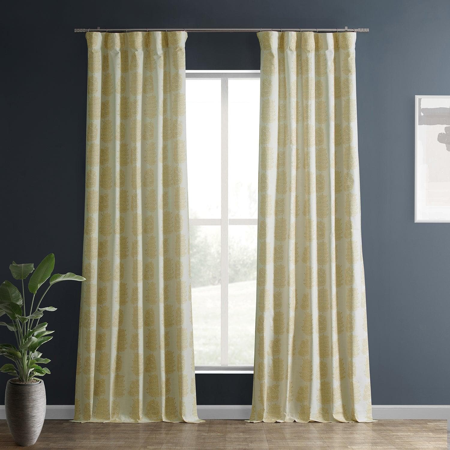 Lucky Leaf Mushroom Floral Printed Cotton Curtains for Living Room, Bedroom - Textured Window Drapes with Nature-Inspired Design