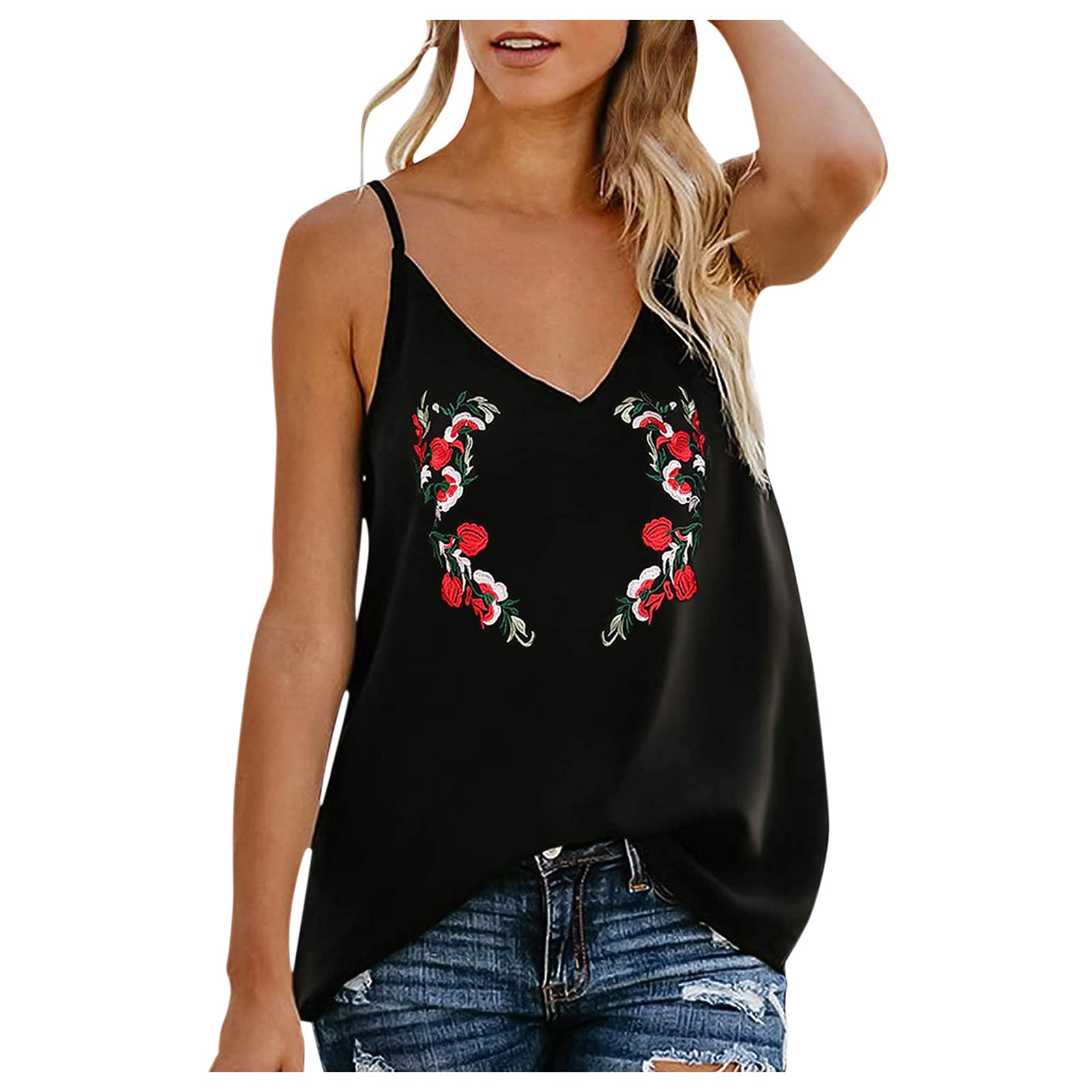Women's Loose Fit V-Neck Button Down Strappy Tank Top - Casual Sleeveless Blouse for Summer, Beach & Everyday Wear
