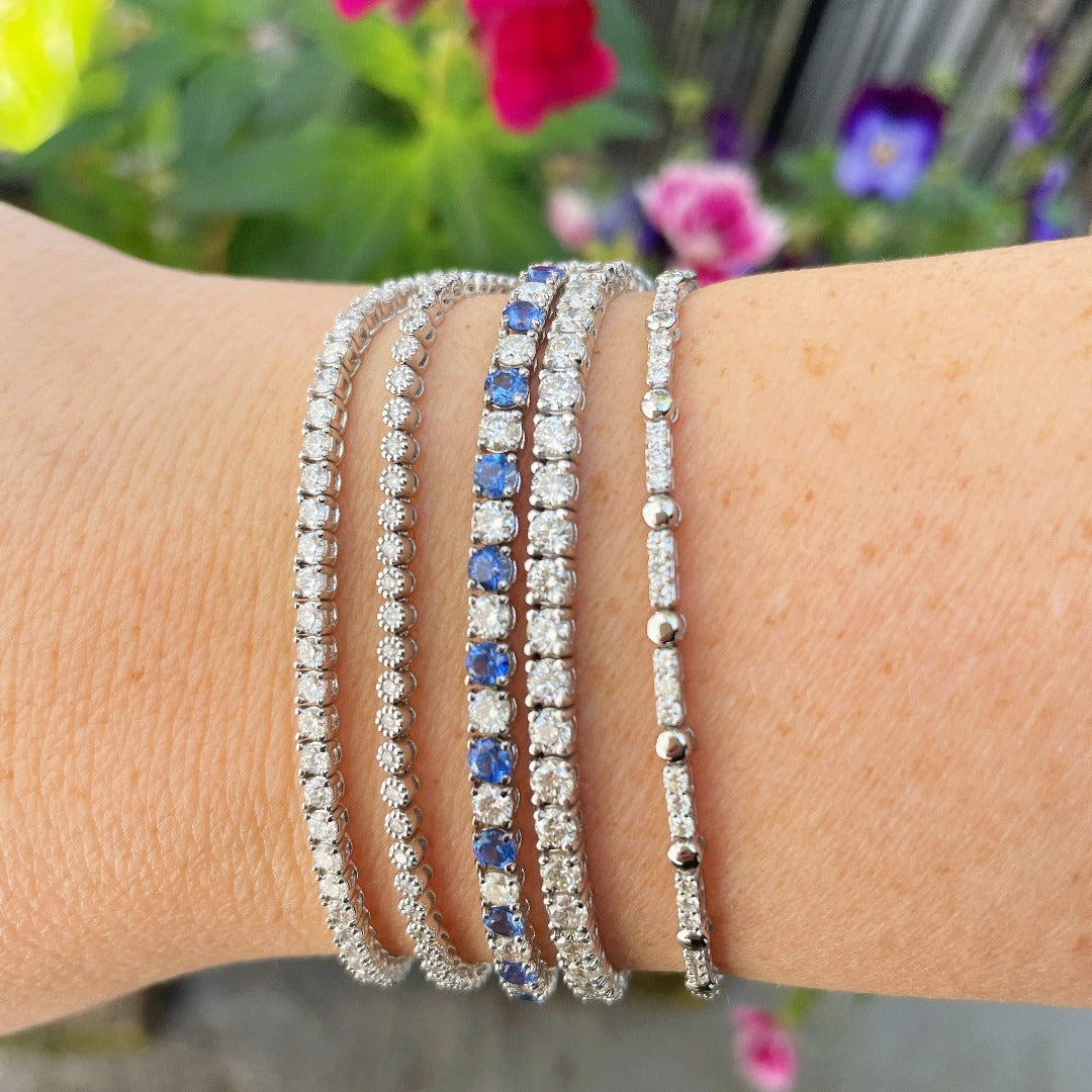 3.90ctw Genuine Sapphire & 2.55ctw Diamond Tennis Bracelet in 14K White Gold | Elegant Jewelry for Weddings, Anniversaries & Special Occasions
