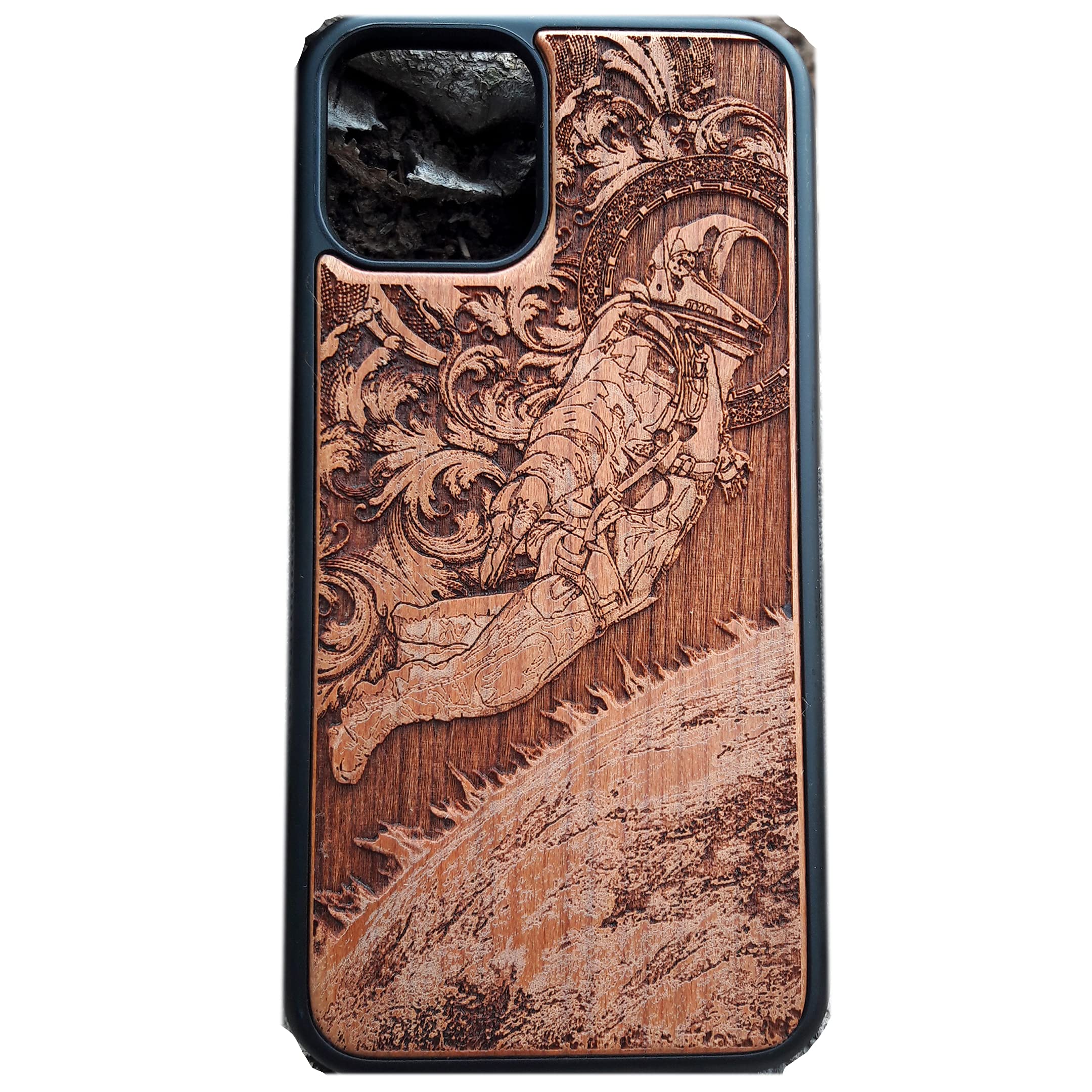 Premium Laser Engraved Astronaut Wood Phone Case for iPhone 16/15/14/13/12/11 Pro Max/Mini & Galaxy S25/S24/S23/S22/S21/S20 Ultra Plus - Eco-Friendly Slim Durable Wooden Cover for Everyday Protection & Style