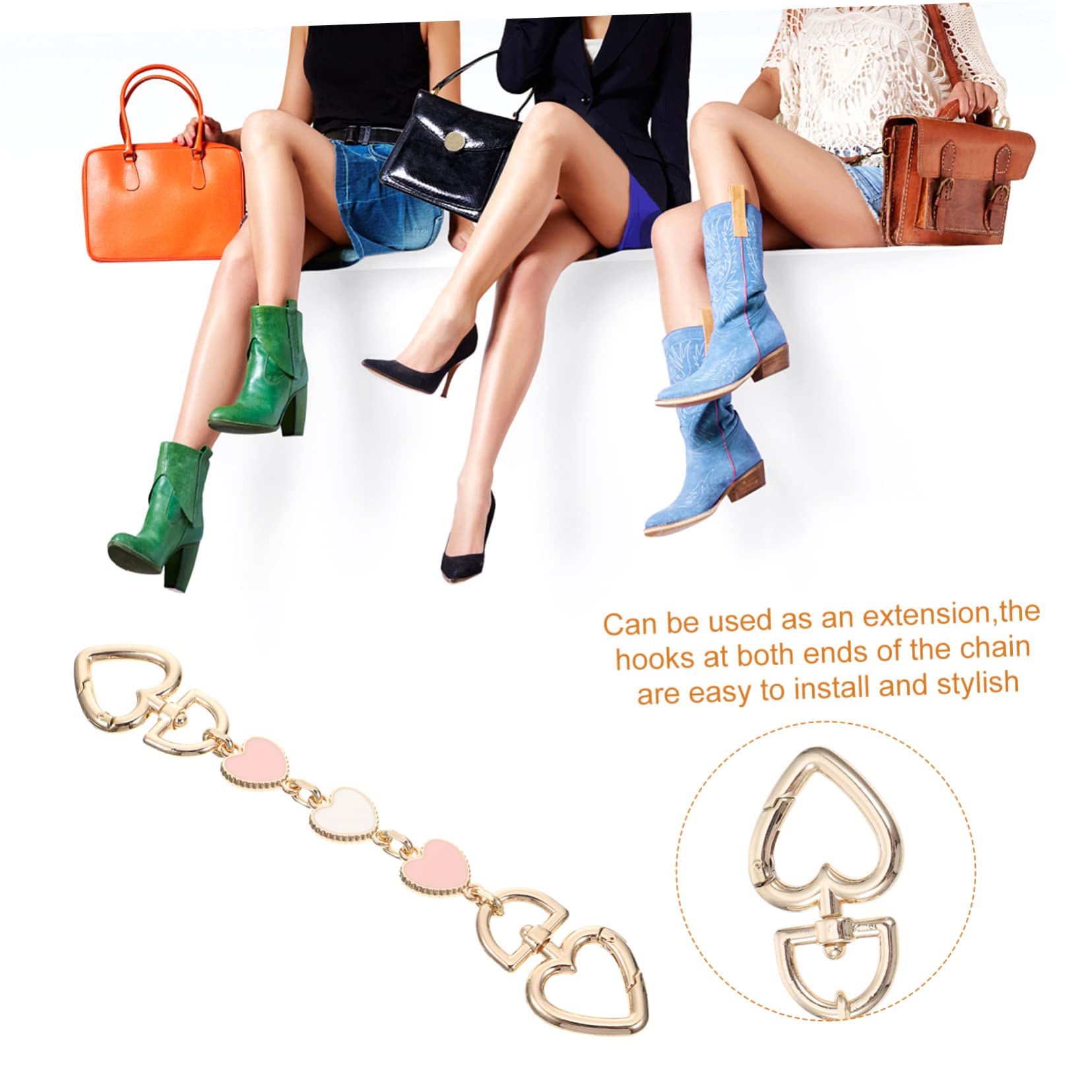 IWOWHERO Alloy Heart-Shaped Bag Chain Strap Replacement - Stylish & Durable Handle for Tote Bags, Clutches, Crossbody Bags - Perfect for Everyday Use, Parties & Fashion Accessories