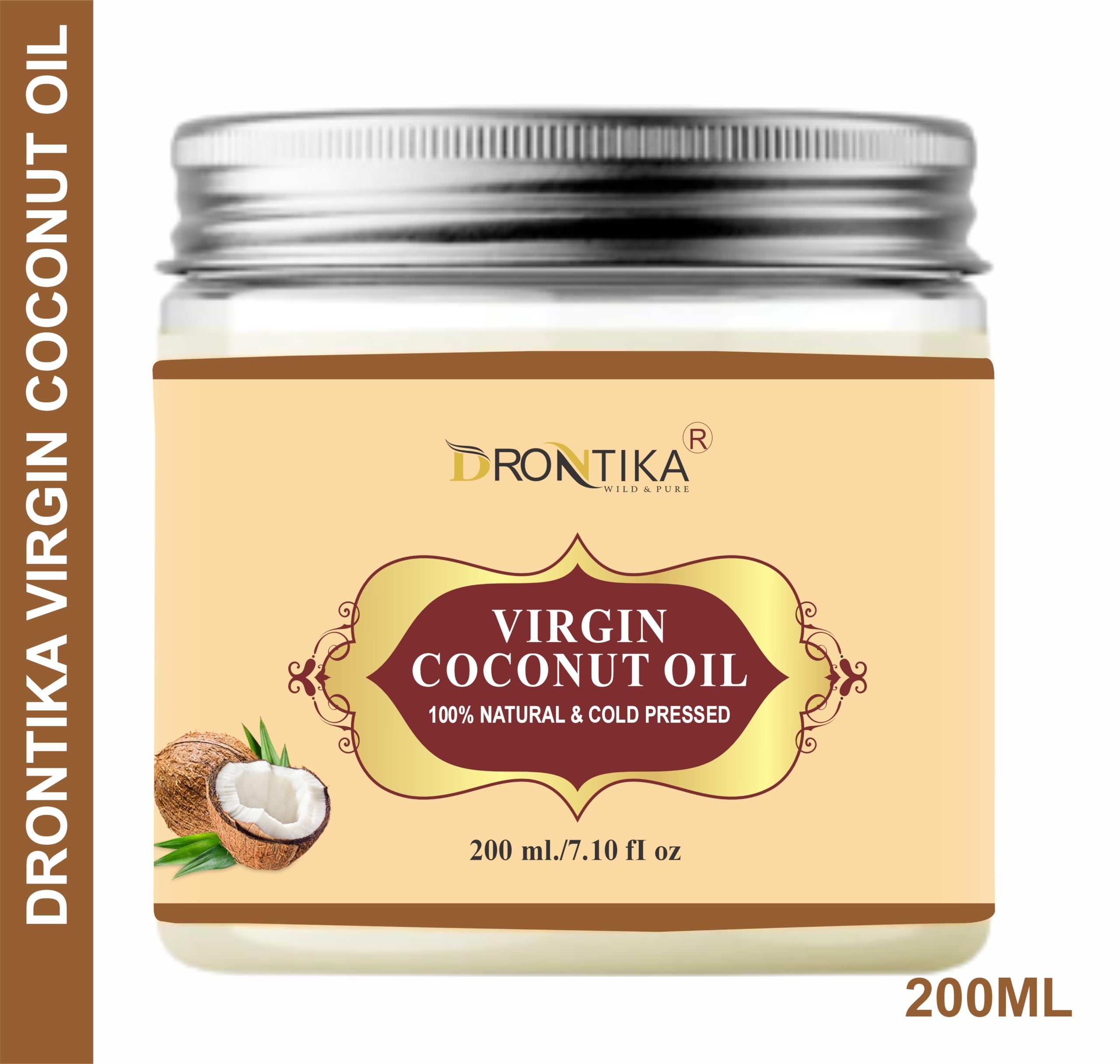 **Organic Cold Pressed Extra Virgin Coconut Oil for Hair & Skin - 100% Pure, Unrefined, Chemical-Free (200ml) | Promotes Hair Growth & Moisturizes All Skin Types | Perfect for Cooking, Massage & DIY Beauty Treatments**