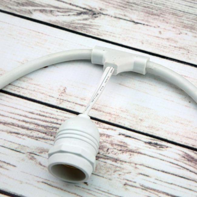 24 FT SJTW Weatherproof Outdoor String Light with E26 Medium Base - 54 FT White Cord for Patio, Garden, and Commercial DIY Lighting
