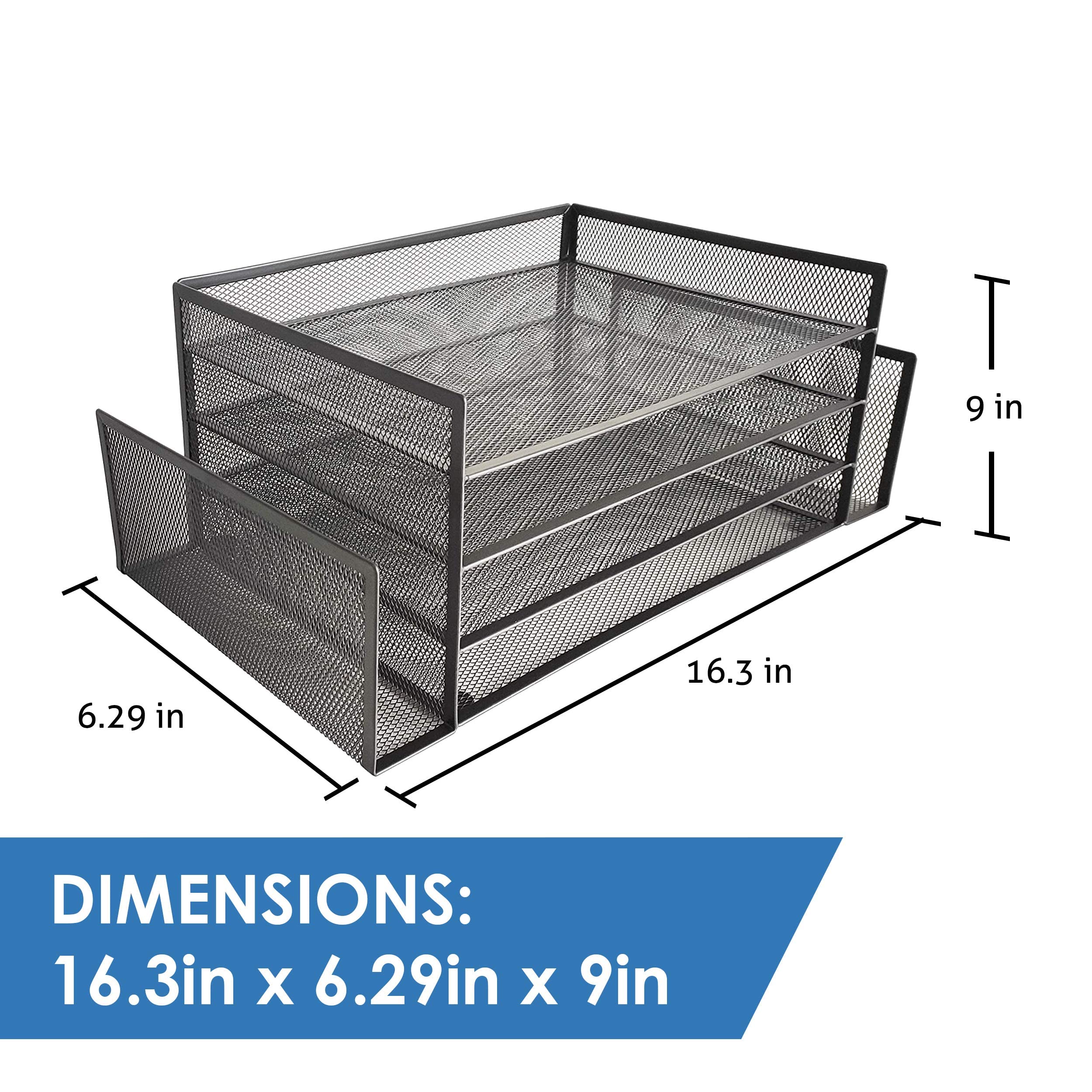 Mesh Desk File Organizer with 4 Compartments - Letter Tray for Papers, Folders, Binders & Office Supplies - Perfect for Home Office Organization & Storage (Black) - Great for Workspace, Study Desk & Office Organization