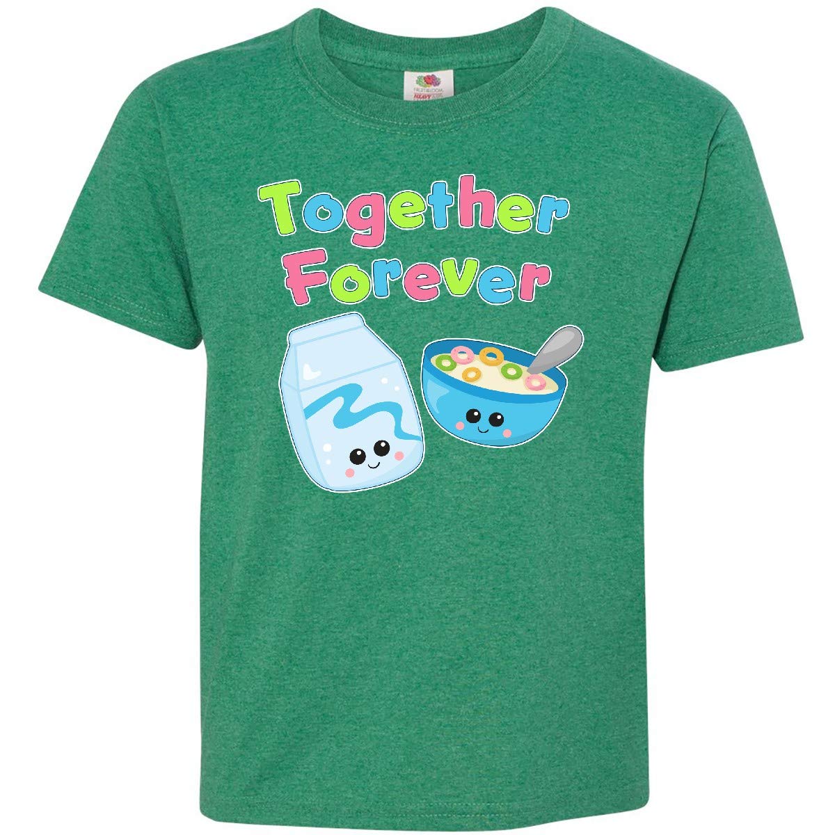 Inktastic Together Forever - Milk and Cereal Graphic Youth T-Shirt for Kids | Funny Breakfast Matching Family Outfits | Perfect for Sibling Photos, Birthday Gifts & Casual Wear