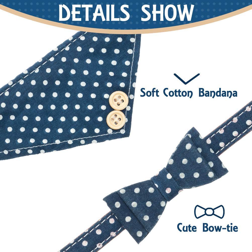EXPAWLORER Adjustable Dog Collar and Leash Set with Plaid Bow Tie & Bandana - Tangle-Free Leash for Small, Medium & Large Dogs - Perfect Holiday Gift for Pets (Ideal for Walks, Parties & Photo Shoots)