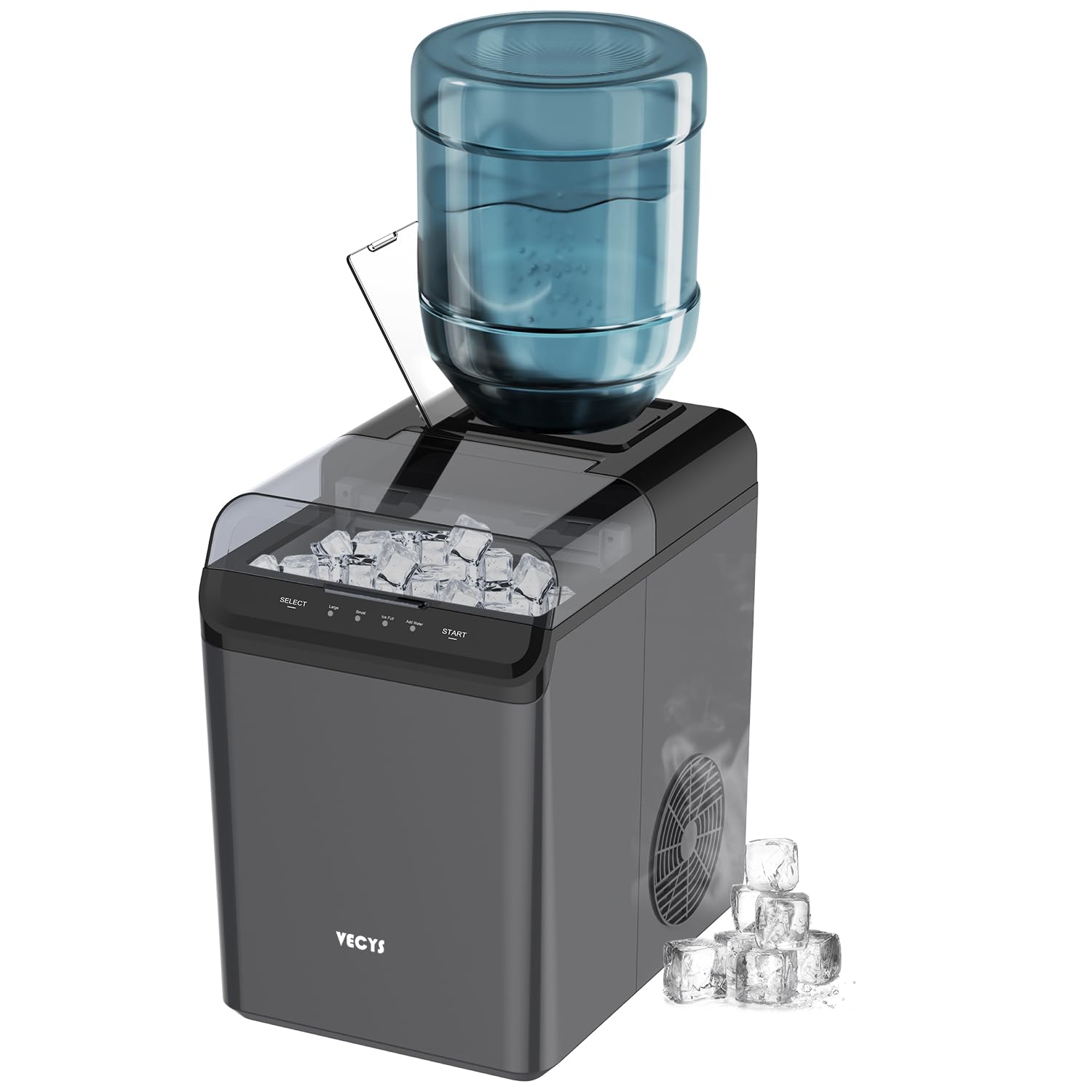 VECYS Countertop Ice Maker Machine - 34LBS Daily Ice Production with Self-Cleaning Function, Includes Ice Scoop & Basket (Black) - Perfect for Home Kitchen, Office, RV, and Outdoor Parties