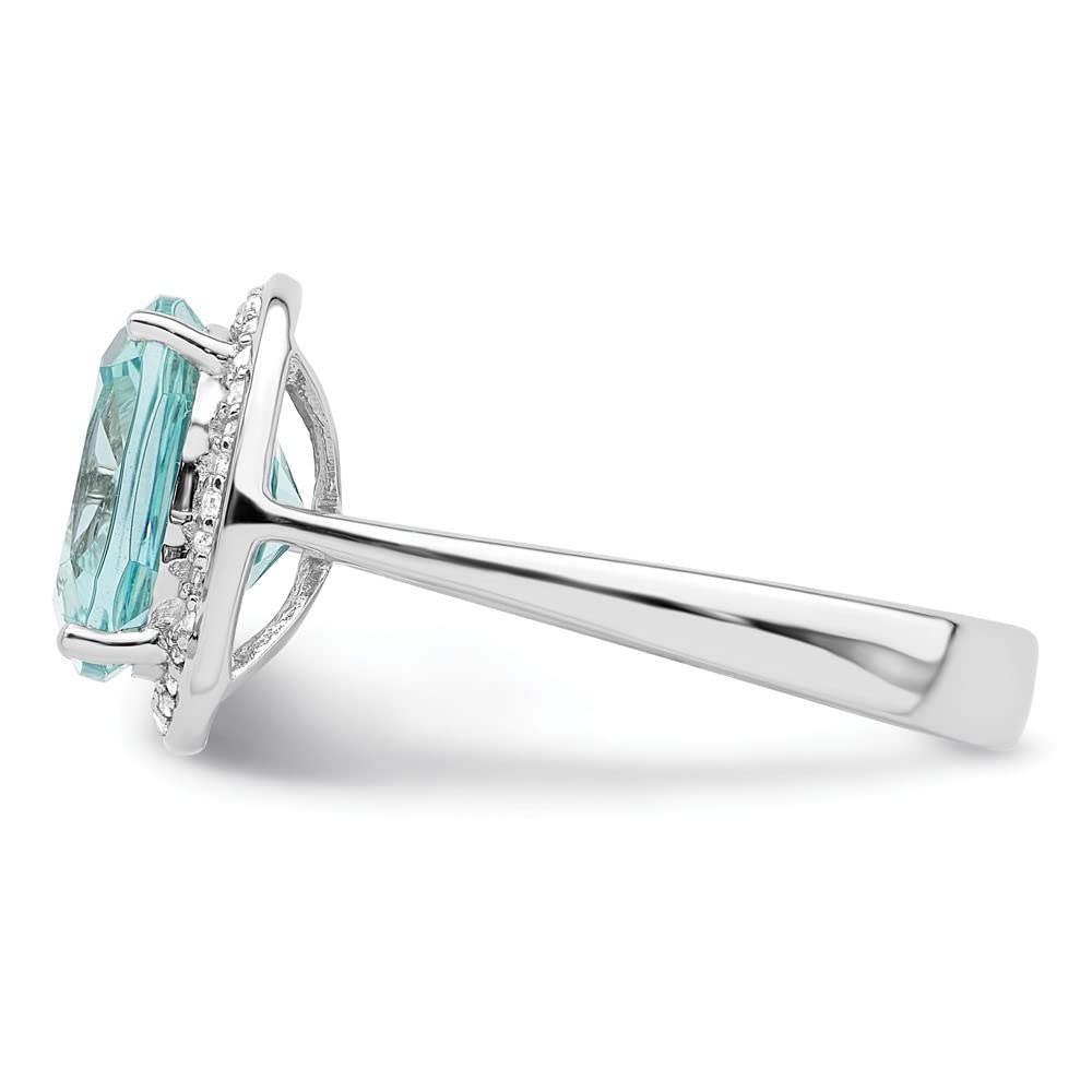 925 Sterling Silver Rhodium-Plated Light Blue Cubic Zirconia Halo Ring for Women | Elegant Engagement Promise Wedding Jewelry Gift | Perfect for Anniversaries, Proposals & Special Occasions