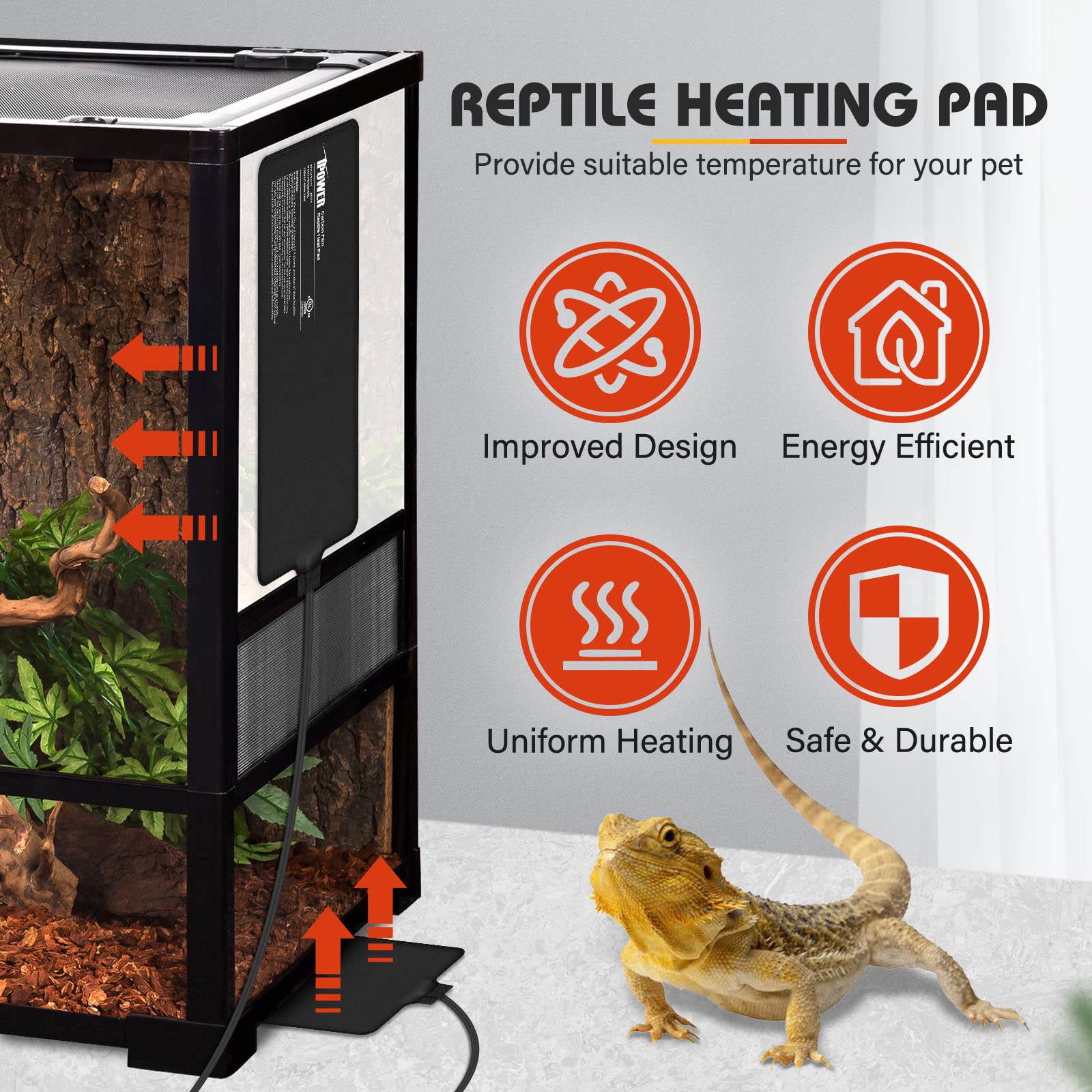iPower 8X18 Inch 24W Under Tank Heater - 2 Pack Reptile Heat Mat for 50-60 Gallon Terrariums | Perfect for Amphibians, Plant Boxes & Small Pets | Ideal for Bearded Dragons, Snakes & Gecko Habitats