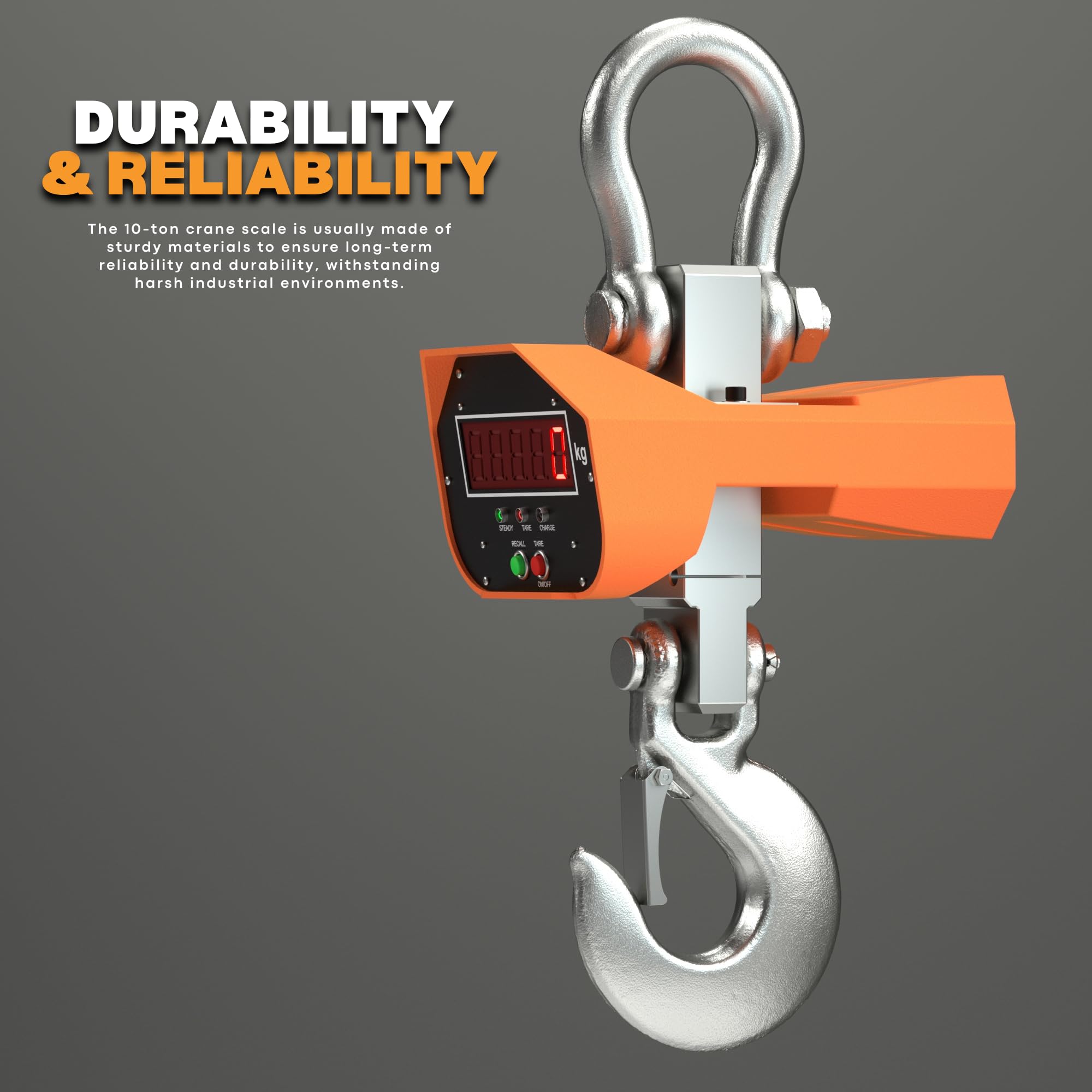 10T/22000LB Heavy Duty Digital Crane Scale with Remote Control - Rechargeable Industrial Hanging Scale with 2kg/4lb Division, Swivel Hook & Bright LED Display - Perfect for Construction, Shipping, Warehousing & Manufacturing