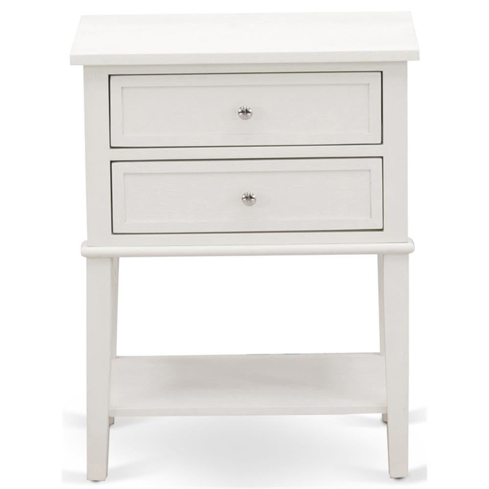 East West Furniture Valencia Modern End Table - Rectangle Night Stand with 2 Drawers, 16x22 Inch, Wirebrushed Buttercream Finish | Bedroom Furniture, Living Room Side Table, Small Space Storage Solution