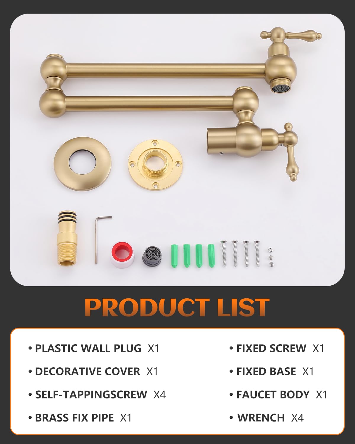 Brass Pot Filler Faucet Gold - Dual Valve Wall Mount Kitchen Faucet with Two Handles & Adjustable Swing Arms - Perfect for Stovetop Cooking, Soup Making & Large Pot Filling