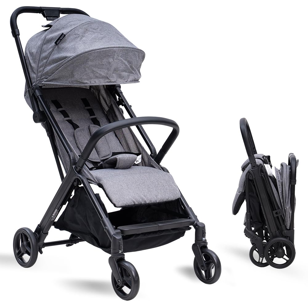 COOL KIDS Lightweight Travel Stroller for Babies - Compact Umbrella Stroller with Automatic Fold & Pop-Up Sun Canopy | Perfect for Airplane Travel, Shopping & Daily Outings (Gray)