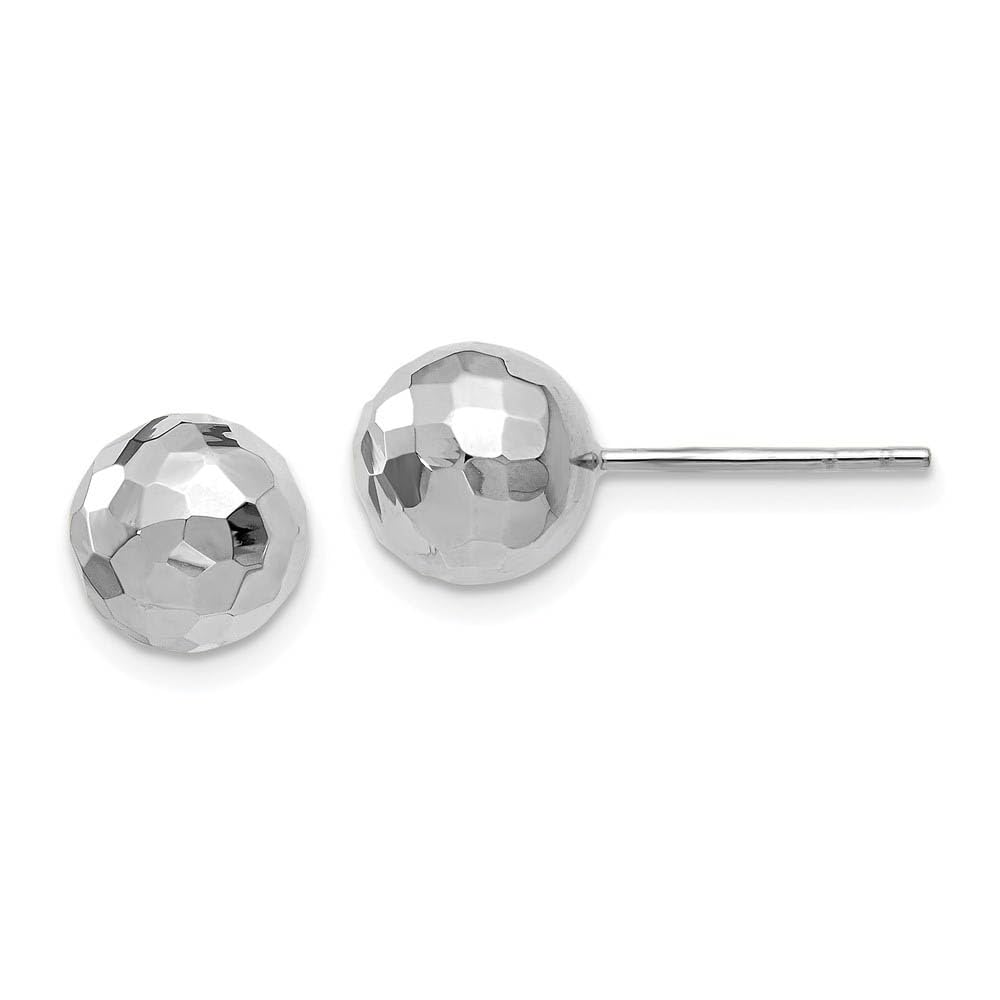 14K White Gold 8mm Black Bow Polished Faceted Ball Post Earrings for Women - Elegant Jewelry Gift for Bridesmaids, Prom, Wedding & Special Occasions