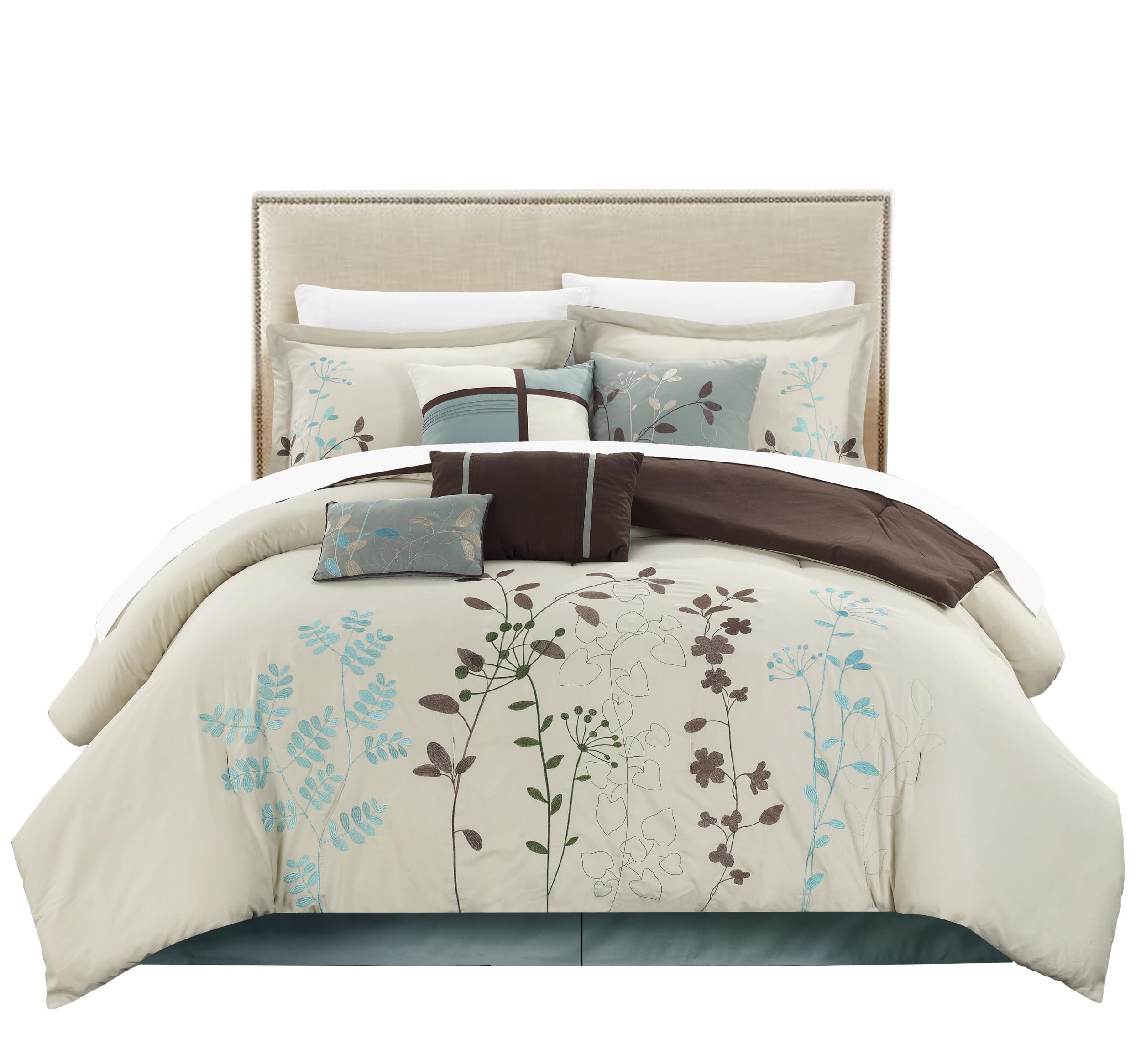 Chic Home Bliss Garden 8-Piece Embroidered King Size Comforter Set in Beige - Luxury Bedding for Master Bedroom & Guest Room Decor