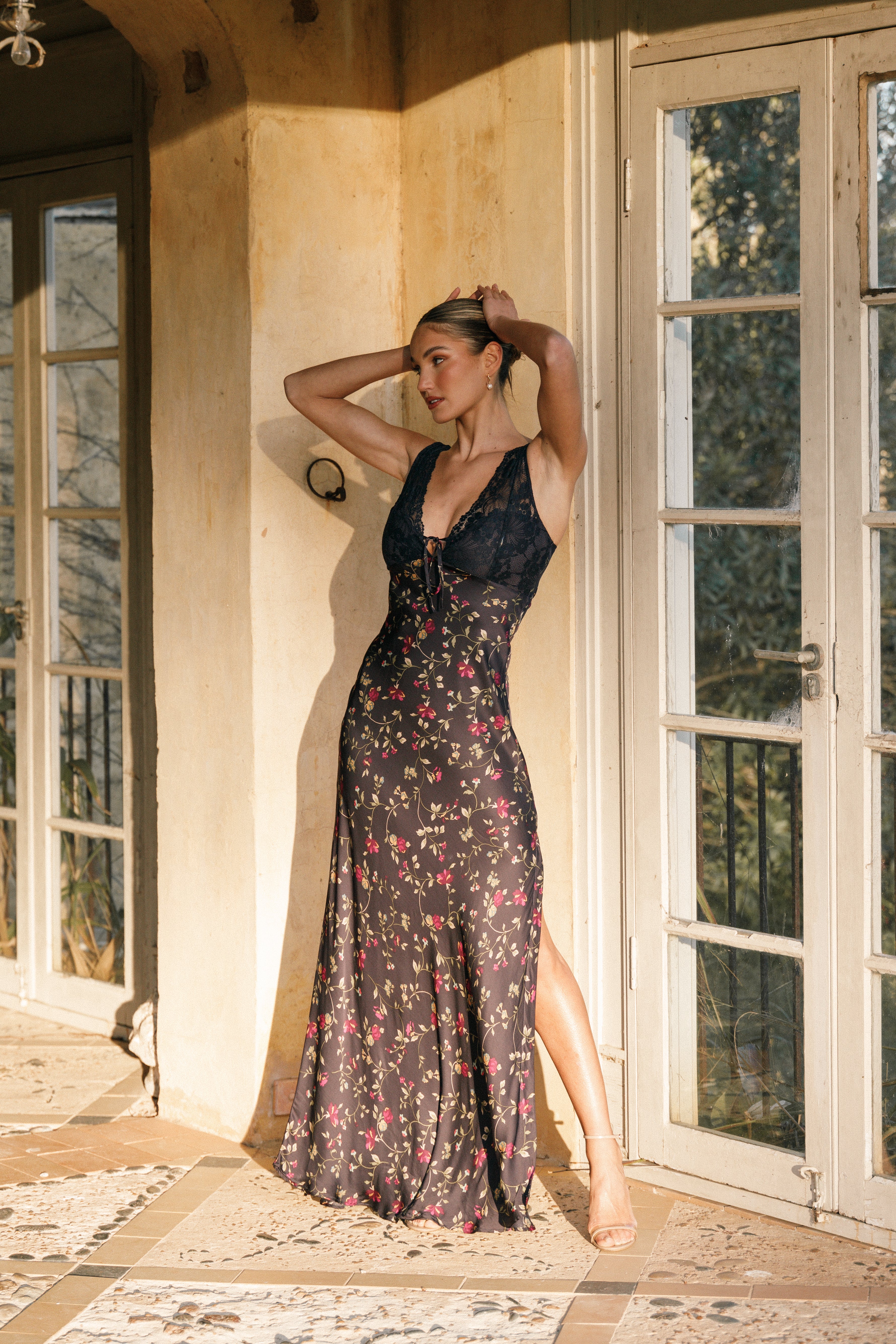 Cammy Maxi Slip Dress - Midnight Floral Print Women's Summer Dress | Elegant Flowy Nightgown for Evening Parties, Date Nights & Vacation Wear
