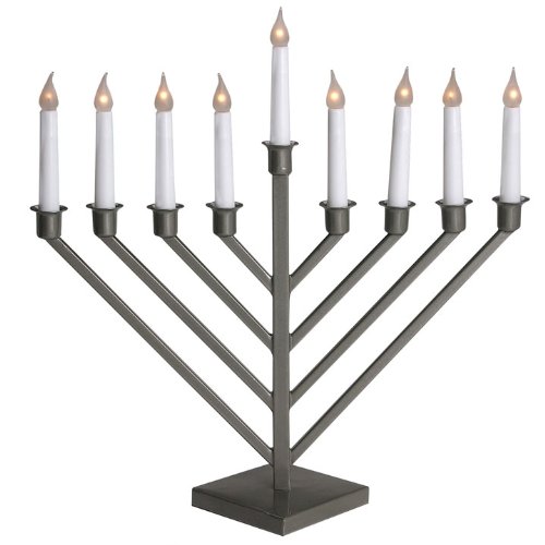 Pewter Electric Menorah for Hanukkah - Flameless LED Hanukkiyah for Safe Holiday Decor & Home Celebration