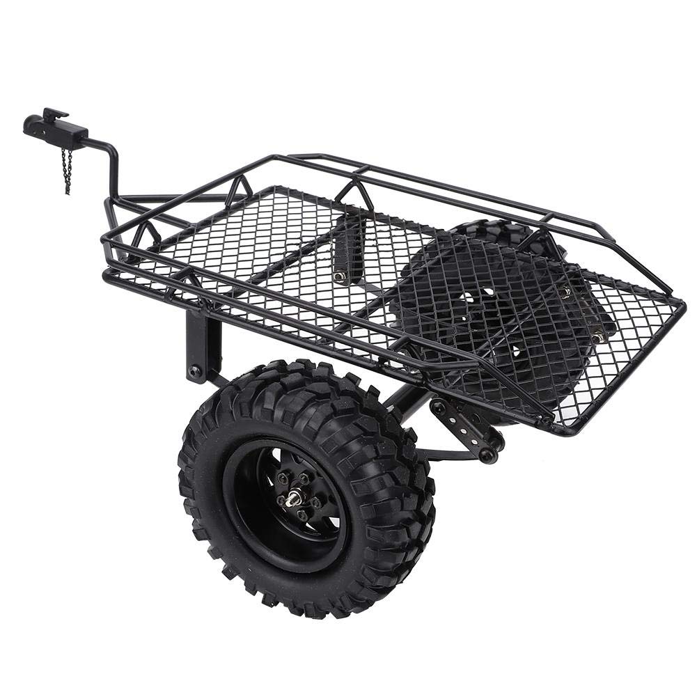 Tbest 1/10 Scale Metal RC Bucket Trailer - Realistic Crawler Accessory for D90 SCX10 CC01 Models - DIY Black Trailing Car for Off-Road Adventures & RC Enthusiasts