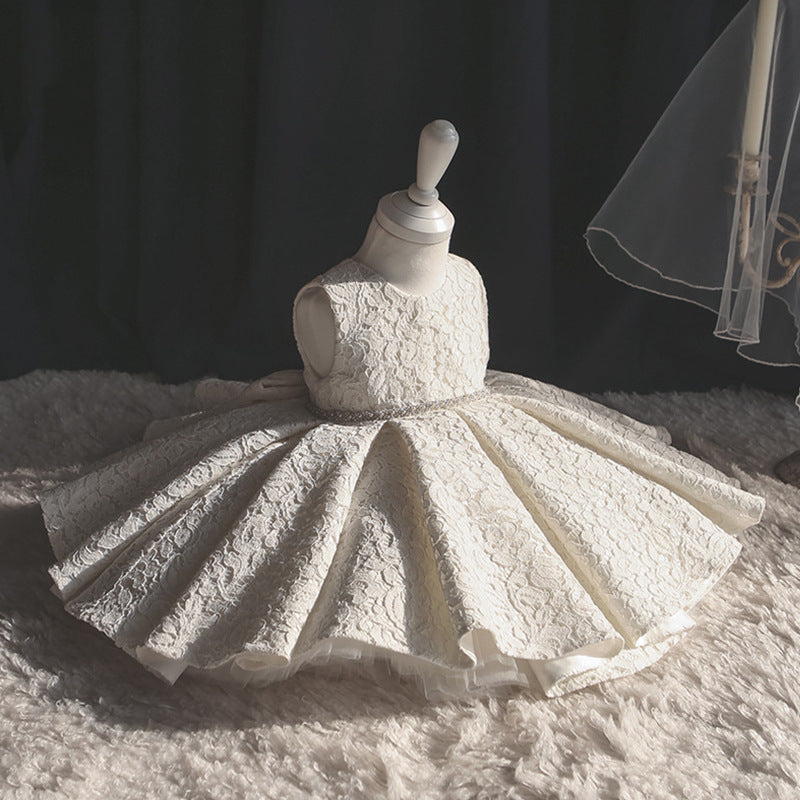 Elegant Princess Tea Length Lace Flower Girl Dress with Ruffles - Perfect for Weddings, Birthday Parties & Special Occasions