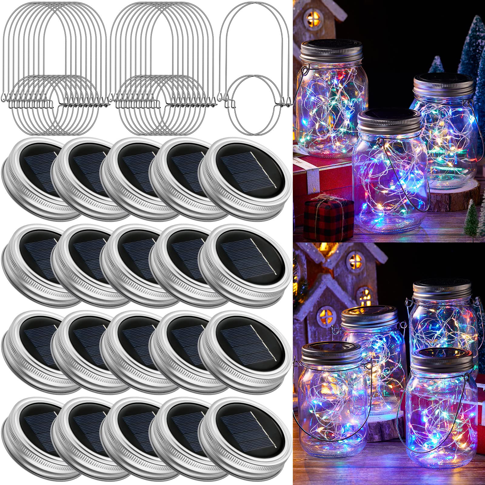 20 Sets Solar Powered LED Fairy Mason Jar Lights - Waterproof Outdoor String Lights with 20 Hangers for Garden, Patio, Yard & Christmas Decor (Jars Not Included) - Perfect for Backyard Parties, Weddings & Holiday Lighting
