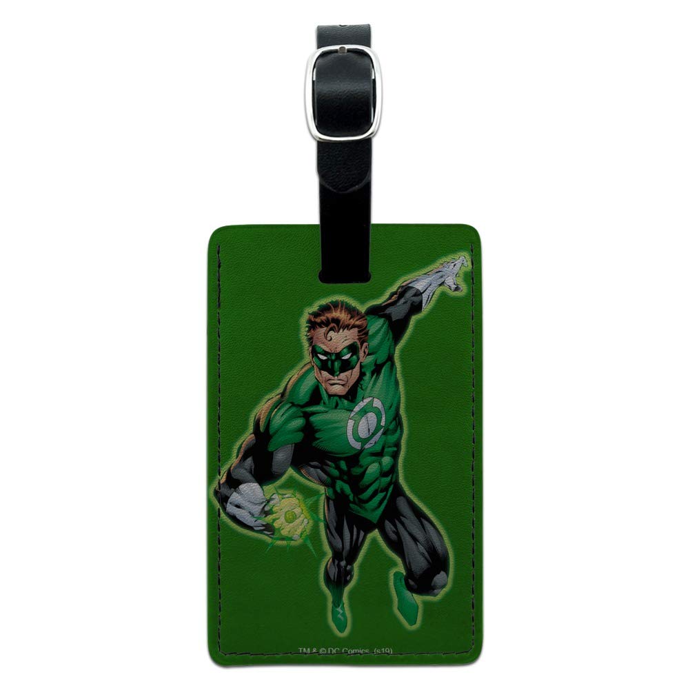 Green Lantern Character Rectangle Leather Luggage Tag - Durable Suitcase ID Tag for Travel Bags - Perfect for Carry-On Identification, Business Trips and Vacation Travel Accessories