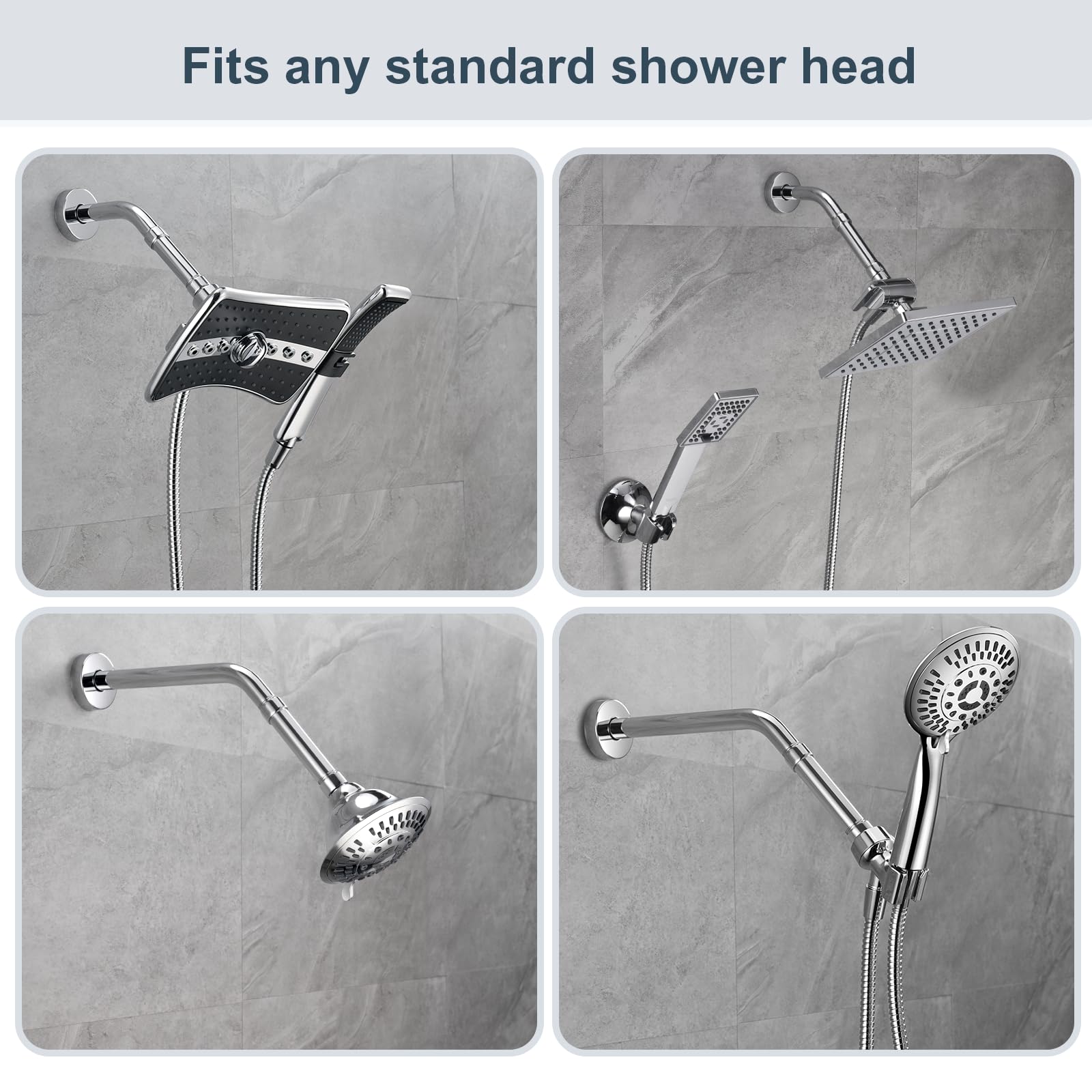 BRIGHT SHOWERS 4 Inch Shower Arm Extender for Rain and Handheld Shower Head - Chrome Shower Pipe Extension to Adjust Height - Perfect for Bathroom, Spa, and RV Use