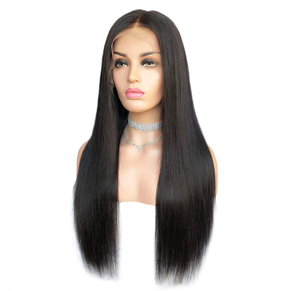 Glueless 360 Lace Frontal Wig - 18 Inch Natural Straight Brazilian Remy Human Hair - 130% Density for Black Women | Perfect for Daily Wear, Parties & Special Occasions