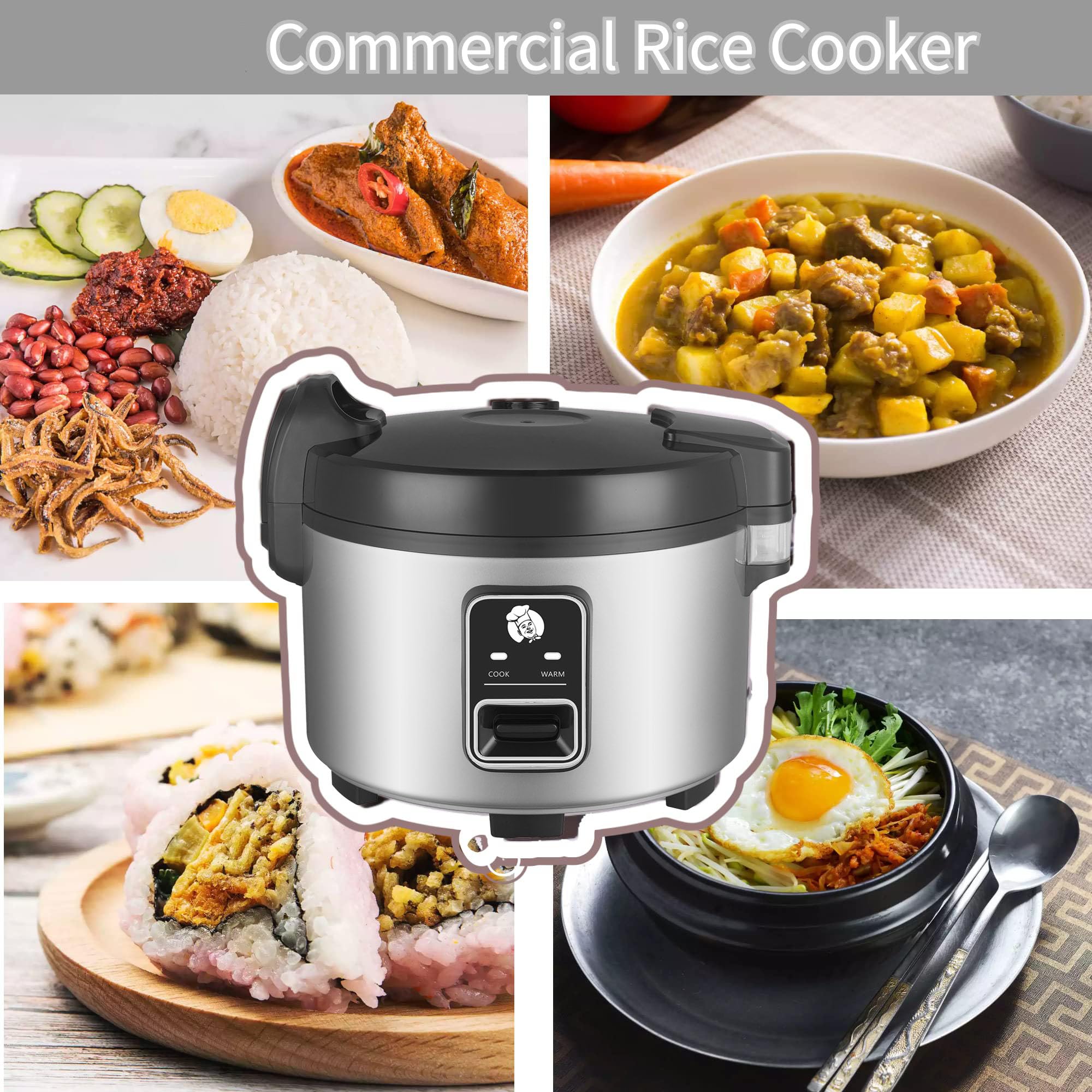 15.8QT Large Commercial Rice Cooker - 84 Cups Cooked / 32 Cups Uncooked - Electric Rice Warmer for 60-70 People - One-Touch Operation - Perfect for Restaurants, Catering & Large Gatherings