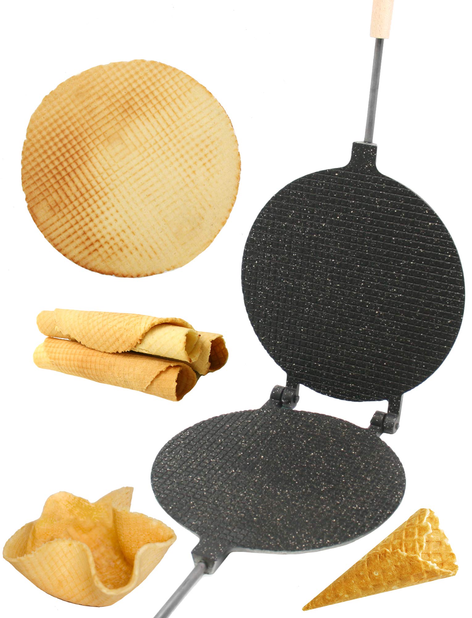 PetriStor 8-Inch Round Waffle Maker with Nonstick Coating - Electric Waffle Cone, Krumkake, Stroopwafel & Ice Cream Cone Maker Machine for Home & Commercial Use - Perfect for Bakeries, Cafes & Dessert Shops