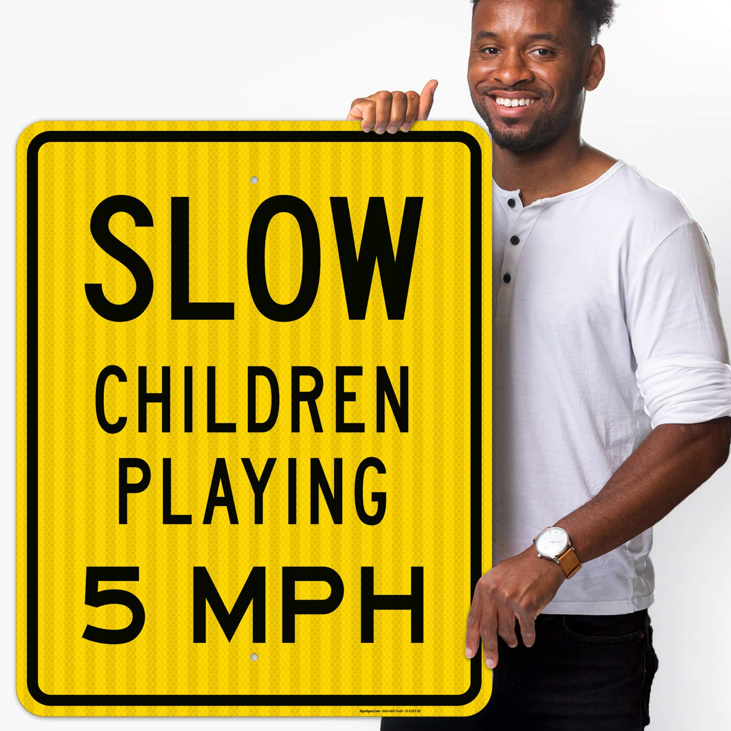 Slow Children Playing 5 MPH Sign - 24x30 Inches Reflective Aluminum Traffic Sign - 3M EGP .080 Fade-Resistant for Indoor/Outdoor Use - Made in USA - Perfect for School Zones, Neighborhoods & Driveway Safety