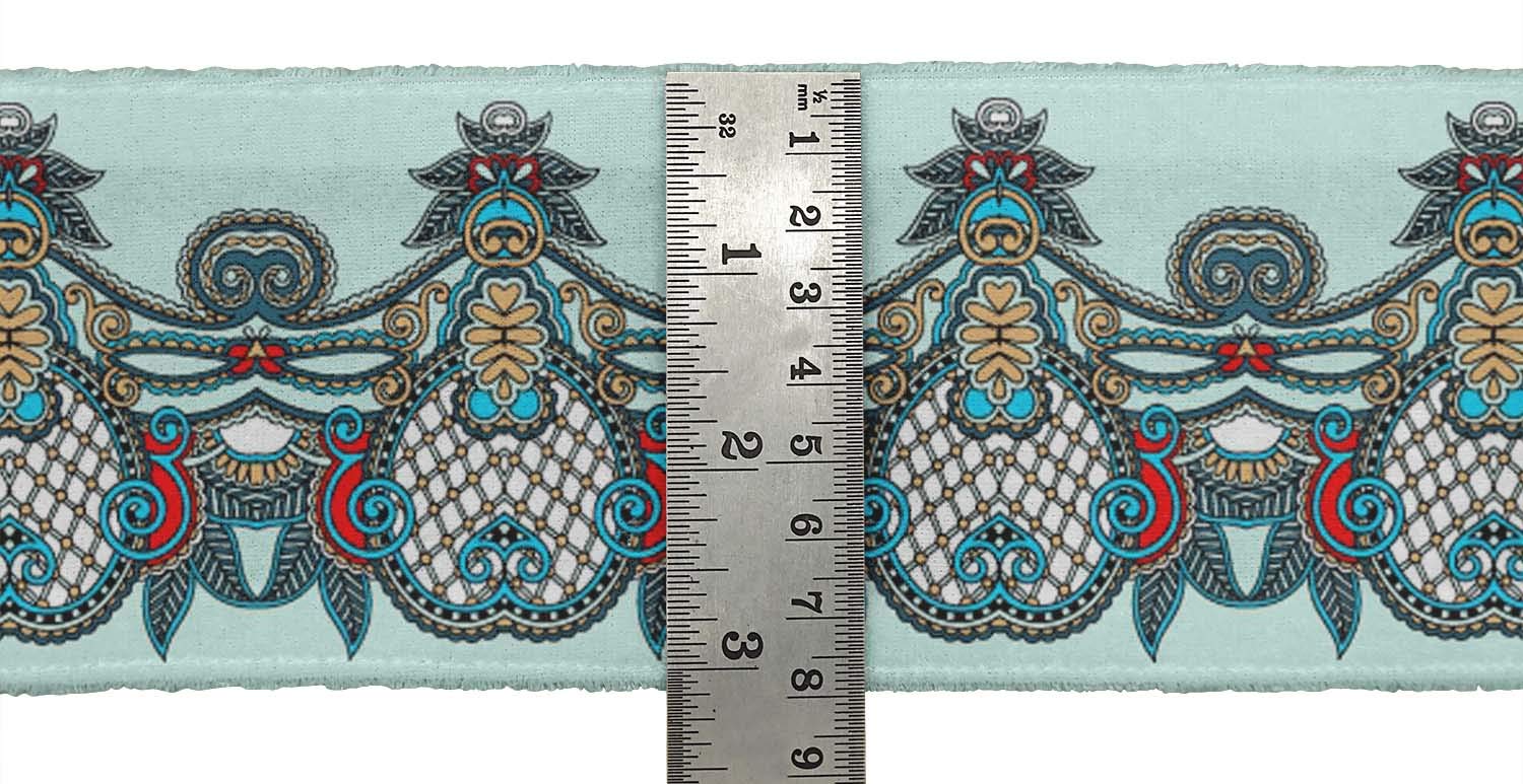 Green Leaves & Paisley Ethnic Ribbon Trim Tape - 3 Inch Wide Printed Dupion Fabric Lace for Sewing & Crafts (9 Yards) - Perfect for DIY Costumes, Home Decor & Scrapbooking