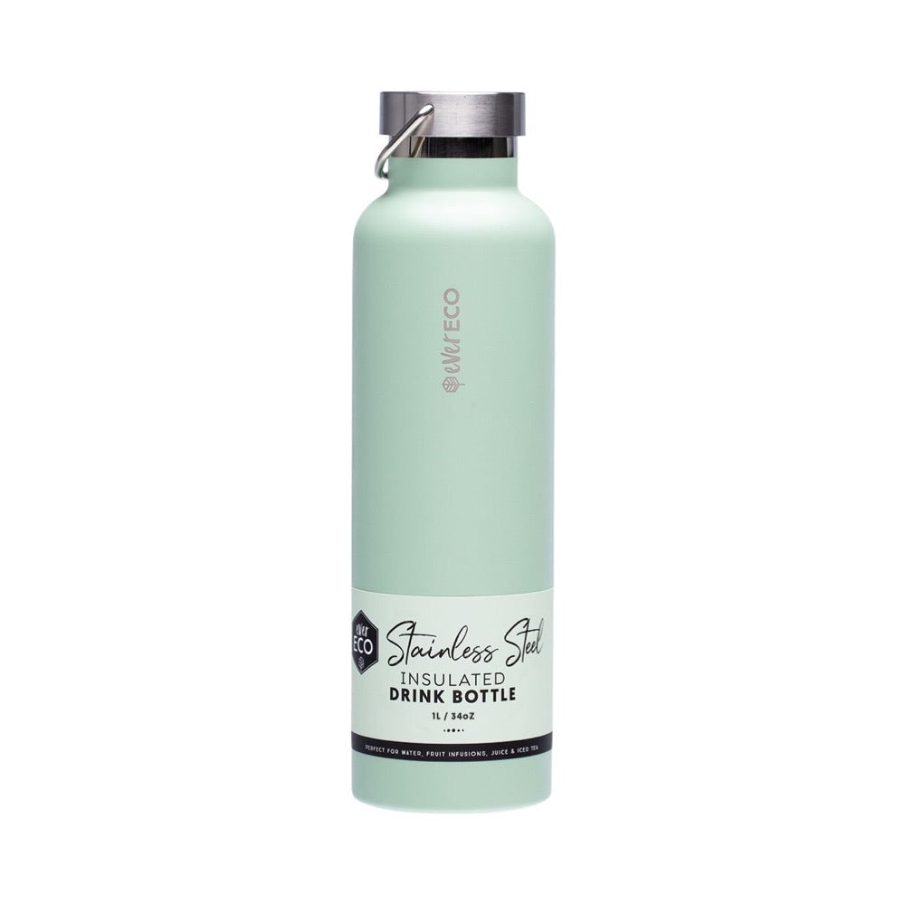 EVER ECO Insulated Stainless Steel Water Bottle 1L - Byron Bay Sage Green - Keeps Drinks Hot/Cold for 24 Hours - Perfect for Hiking, Gym & Outdoor Activities
