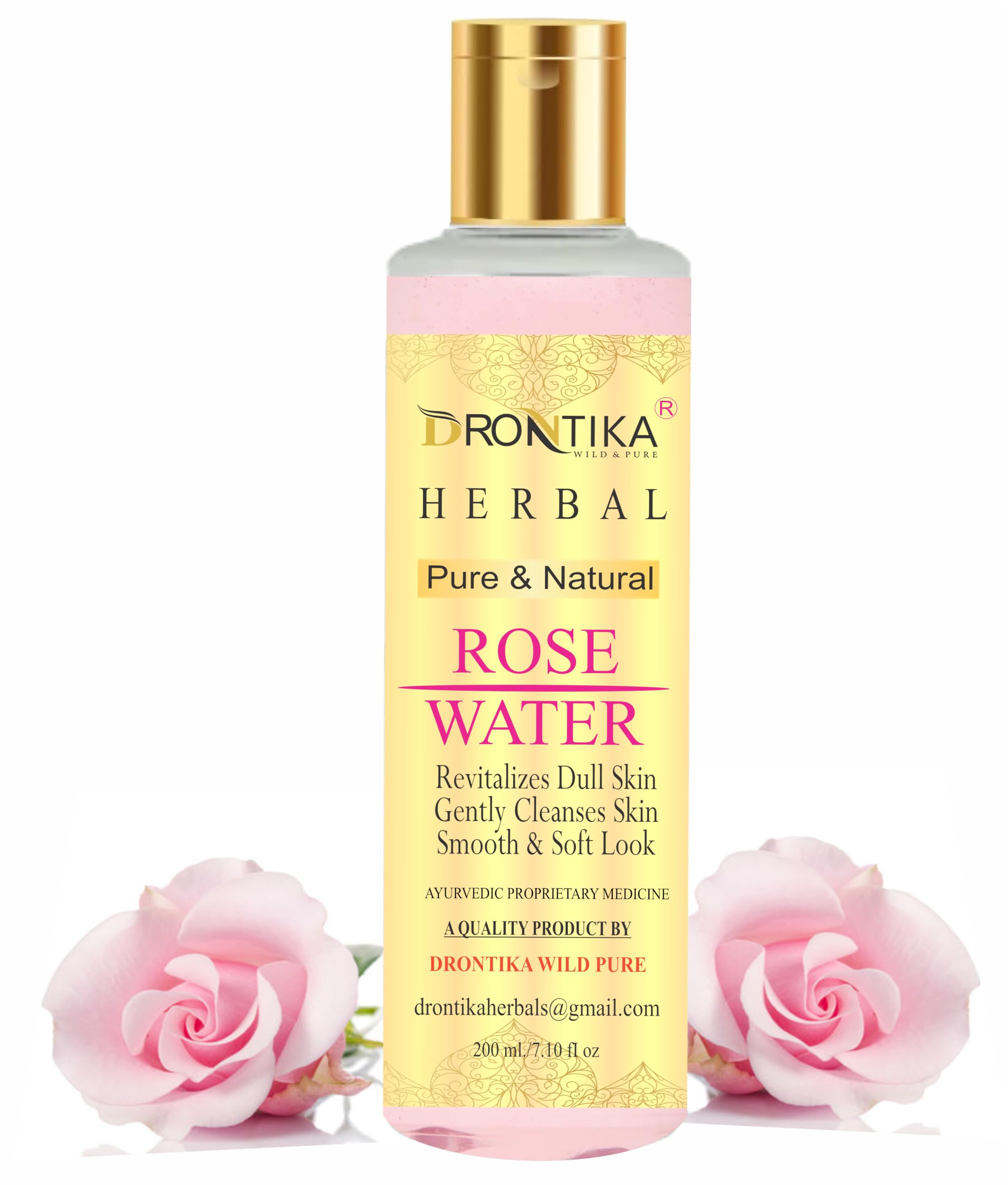 Drontika Herbal Rose Water (Gulab Jal) - Natural Skin Toner with Rose Oil, Paraben-Free, 200ml | Hydrating Facial Mist for Dry Skin, Makeup Setting Spray & Refreshing Skin Care Routine