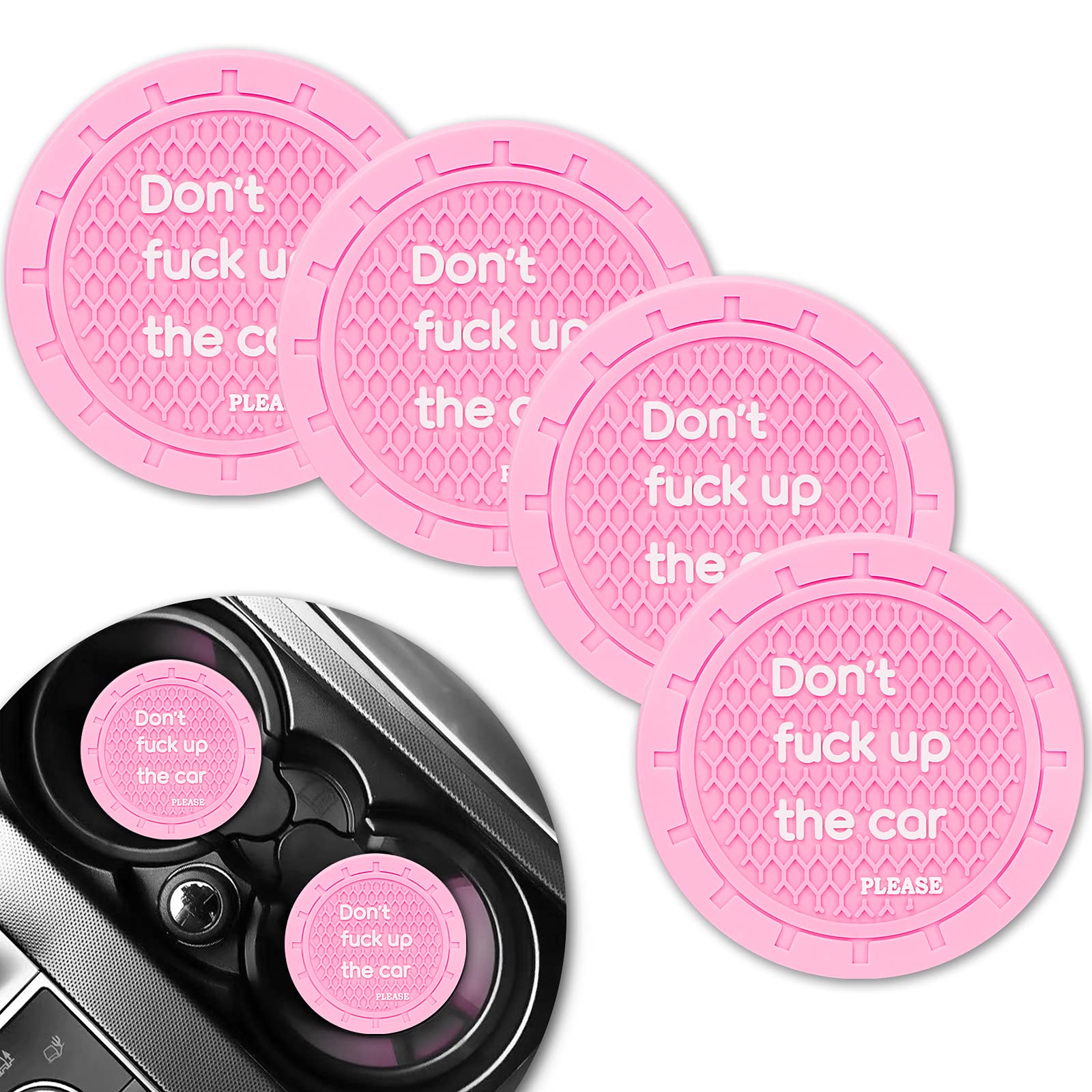 4PCS Non-Slip Silicone Car Cup Holder Coasters - Universal Fit for Most Vehicles, Pink Interior Accessories for Women | Perfect for Coffee, Drinks & Daily Commute