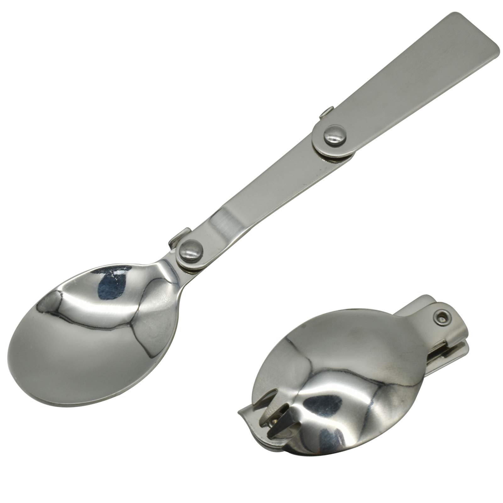 Foldable Stainless Steel 18/10 (304) Spoon and Fork Set - 2 Pack Portable Spork for Camping, Hiking, Picnics & Outdoor Dining | Durable Salad Utensils for Thermos Lunch Boxes & Travel Meals