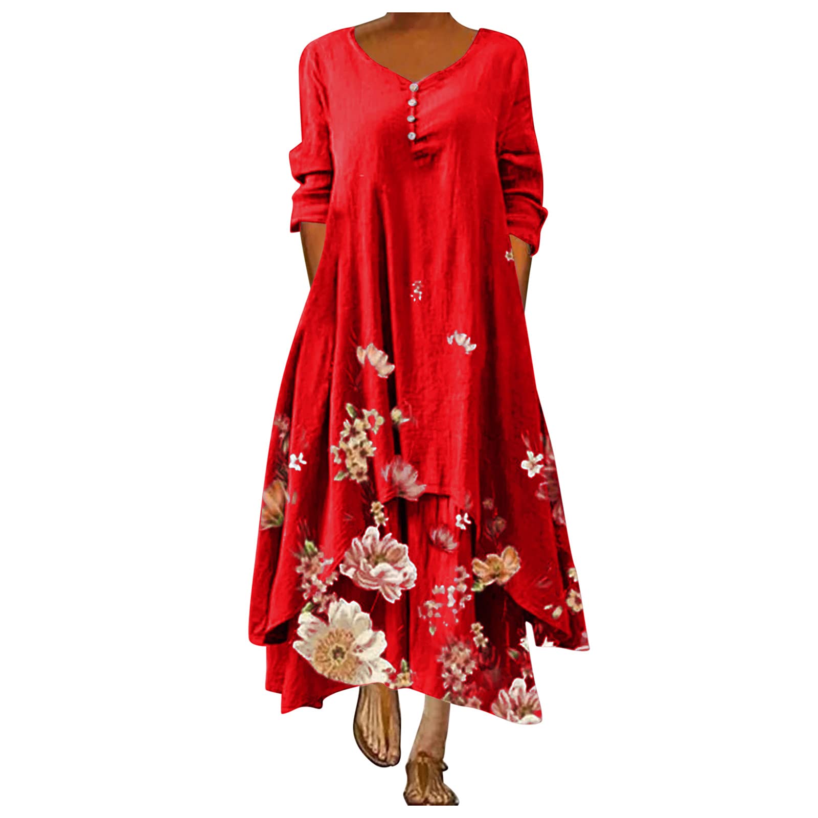 Vintage Modest Dresses for Women - Long Plus Size Formal Summer Spring Floral Print Maxi Dress with Button Collar | Perfect for Weddings, Church, Office & Special Occasions